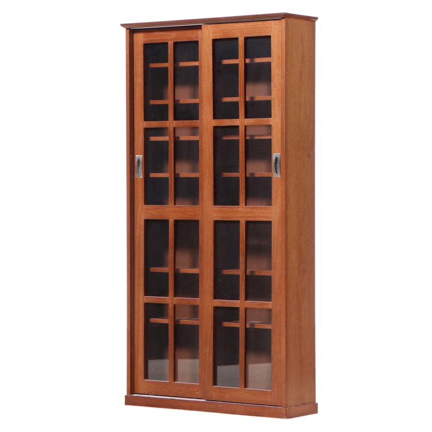 Arts & Crafts Style Oak CD Cabinet with Sliding Doors