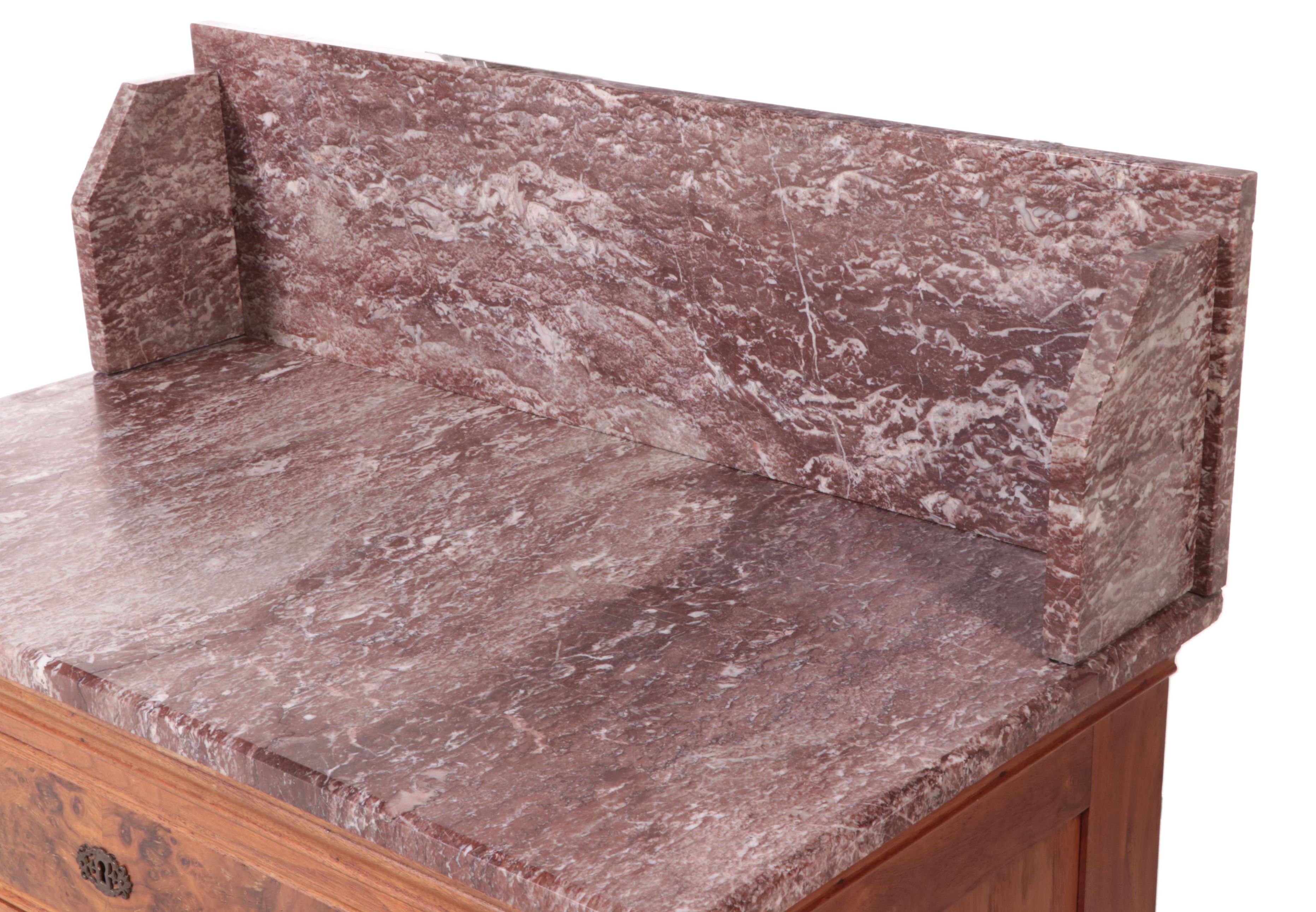 Victorian Eastlake Walnut and Burl Walnut Washstand with Marble Top, Late 19th C