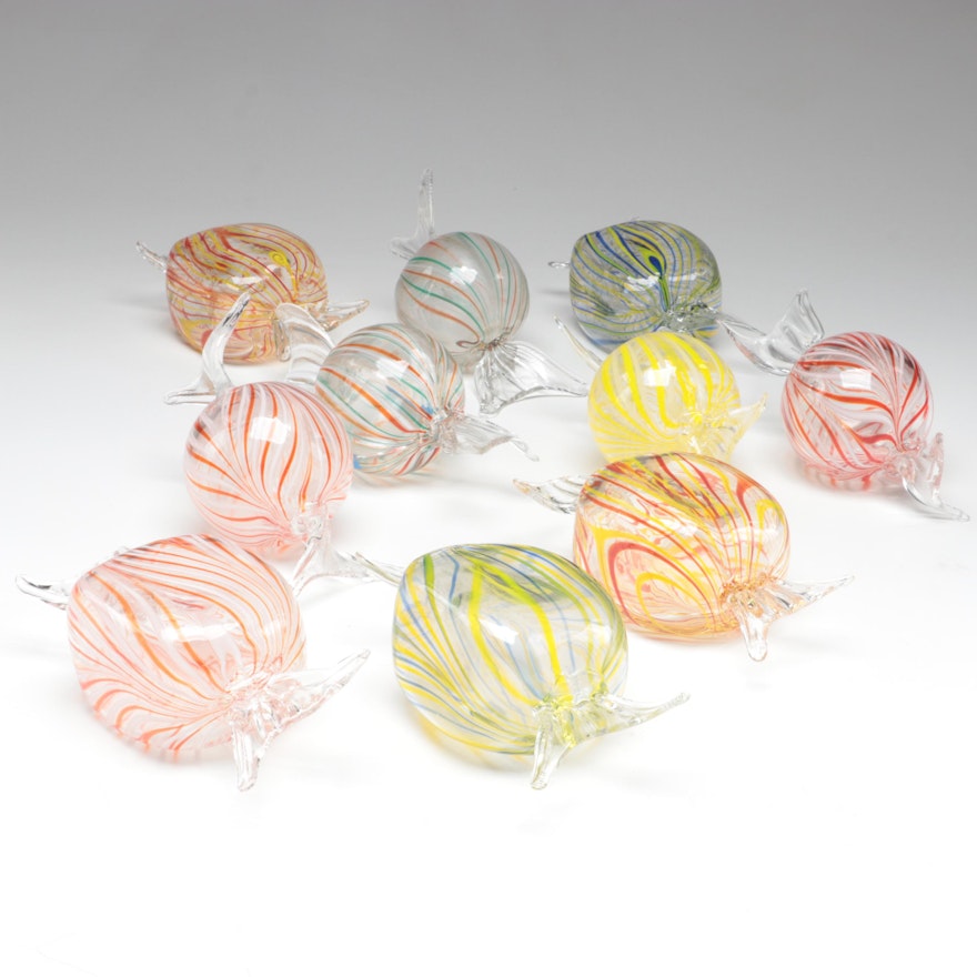 Blown Multicolor Striped and Feathered Art Glass Candy Pieces