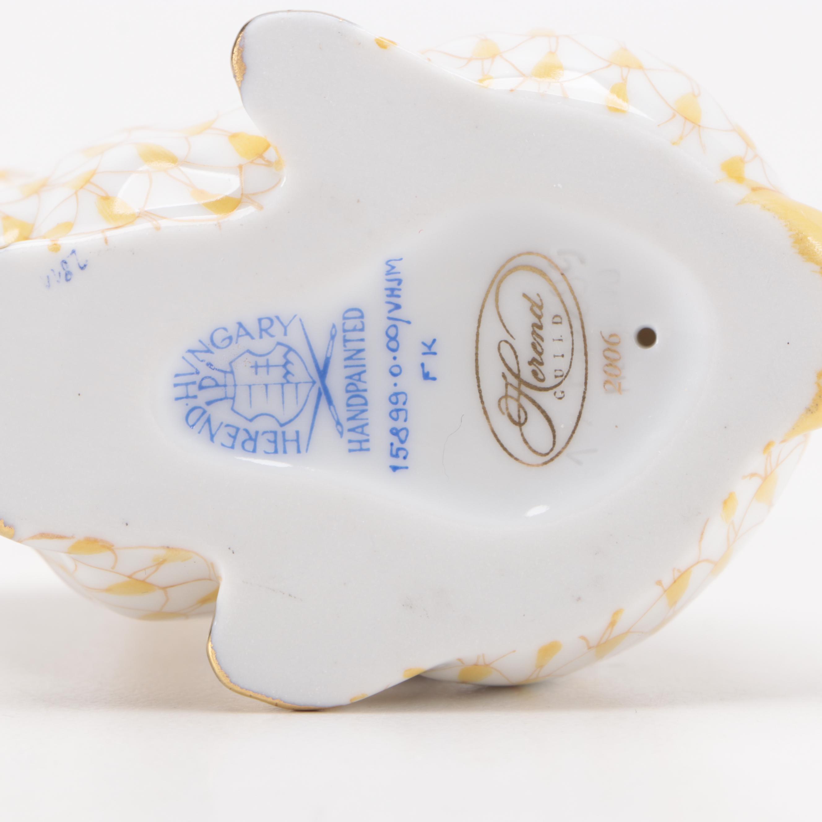 Herend Guild Butterscotch Fishnet with Gold "Chubby Bunny" Porcelain Figurine