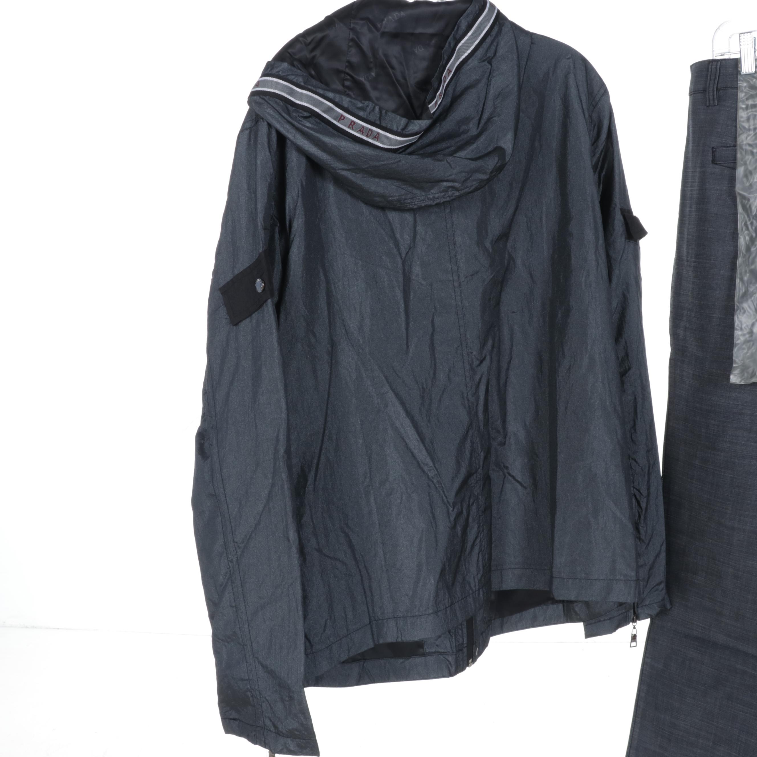 Men's Prada Linea Rossa Windbreaker and Pants with Button-Up Shirt