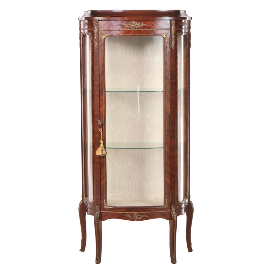 Louis XV Style Gilt Metal-Mounted Mahogany Bowfront Vitrine, 20th Century