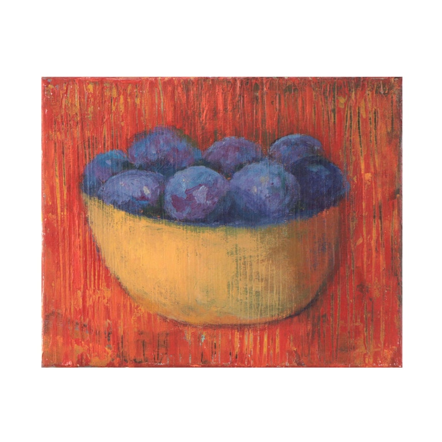 Leif Janek Still Life Acrylic Painting "Plums," 21st Century