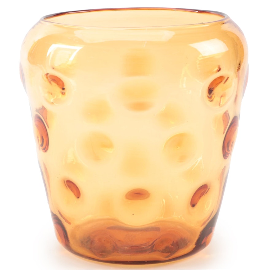 Thomas Webb "Old English Bull's Eye" Golden Amber Glass Vase, Mid-20th Century