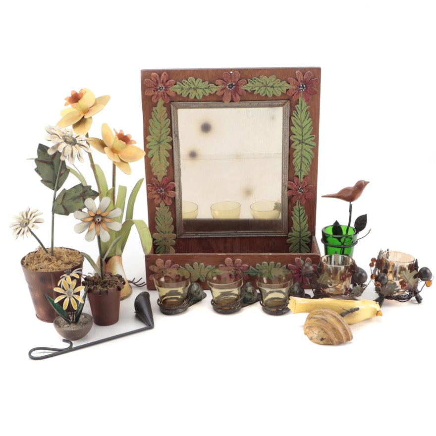 Handmade Mirrored Shelf and Other Botanical Themed Decor