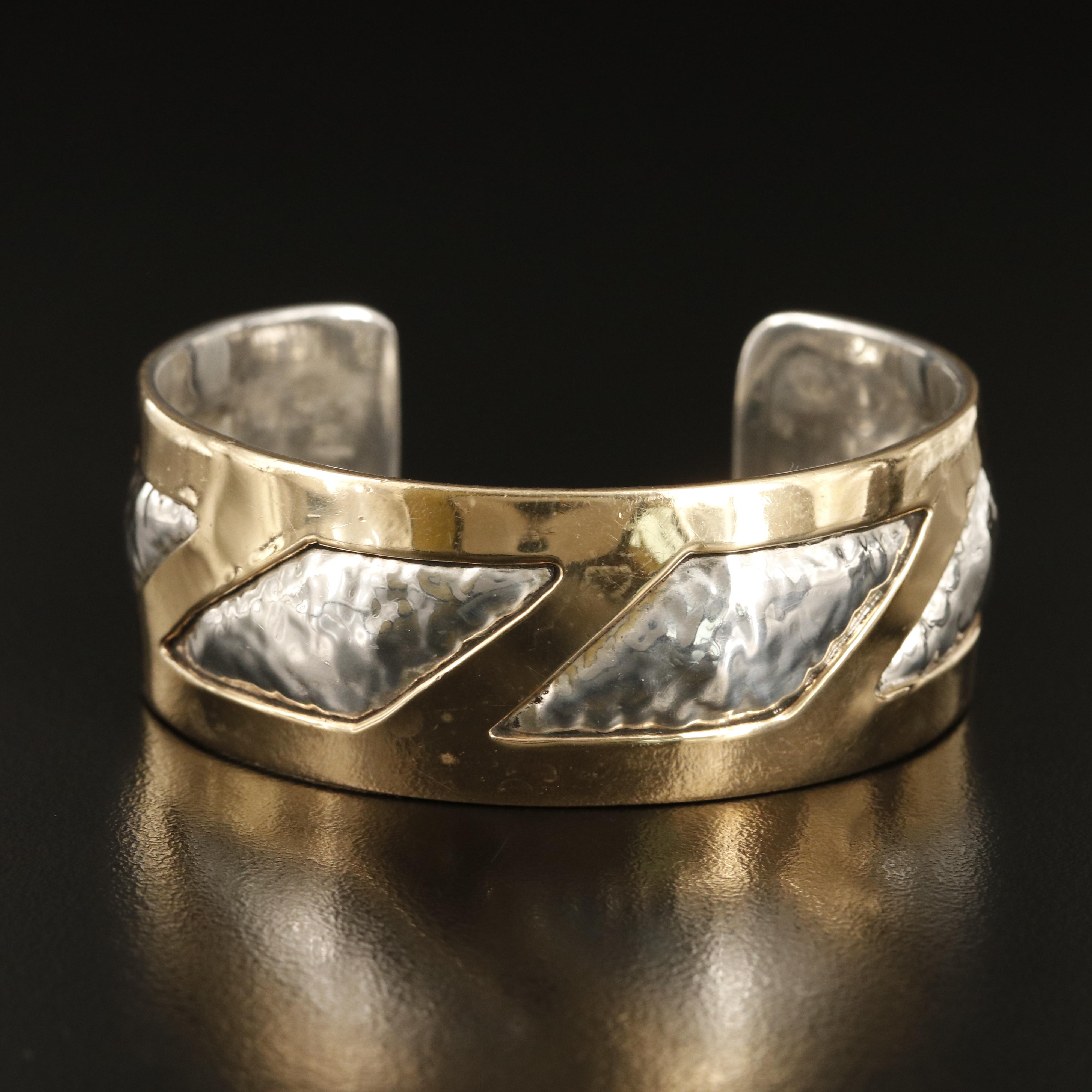 1990s Peter R Drucker Sterling Repoussé Hammered Cuff
