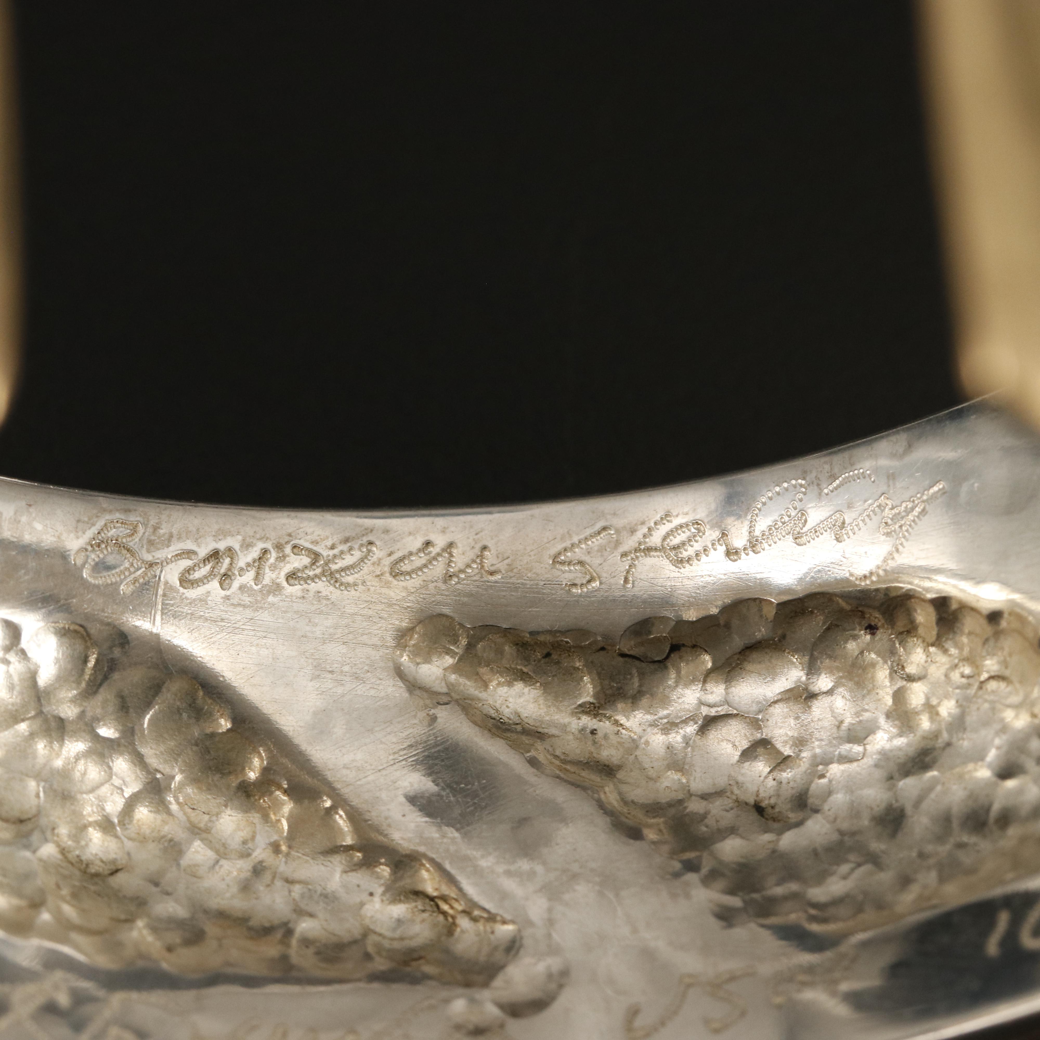 1990s Peter R Drucker Sterling Repoussé Hammered Cuff