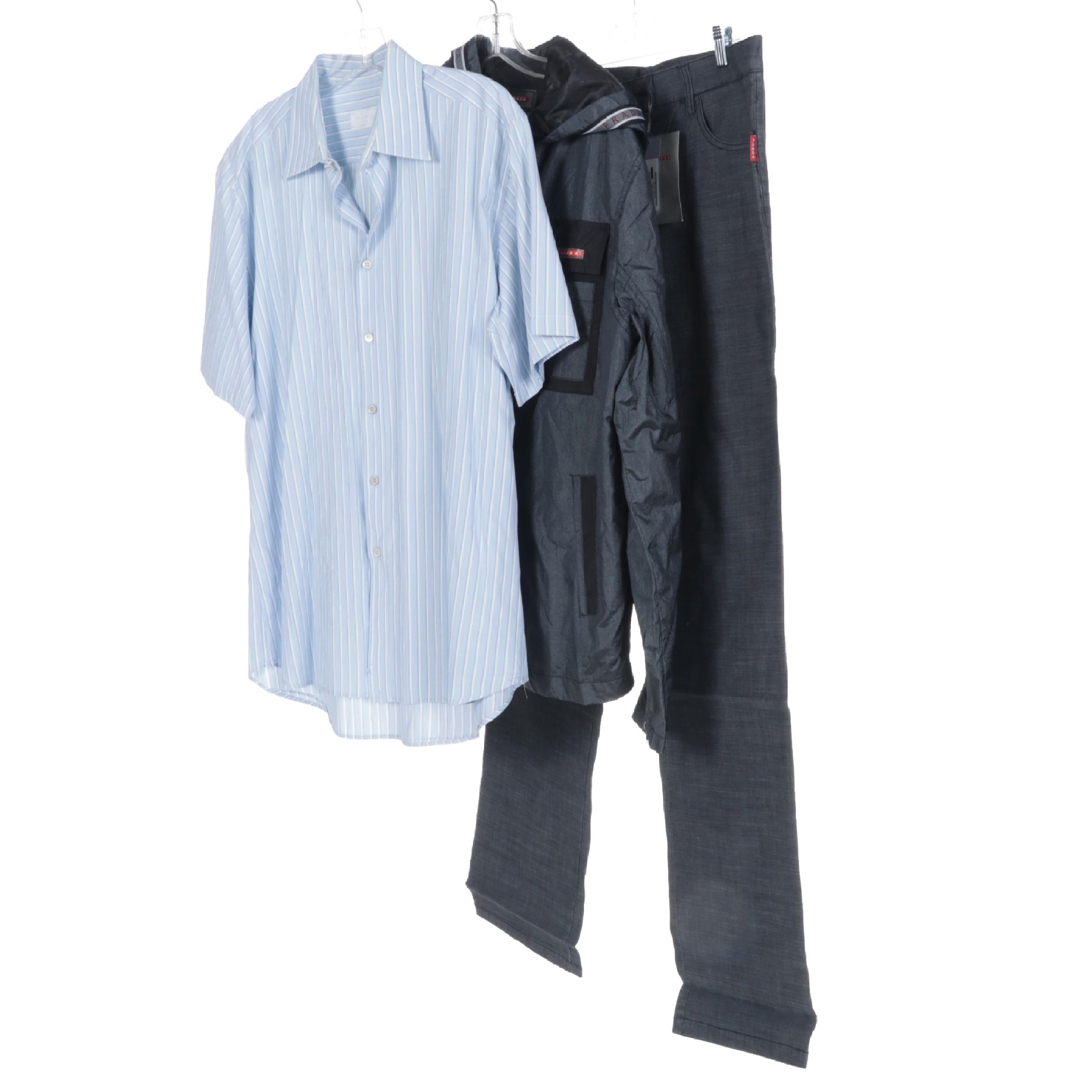 Men's Prada Linea Rossa Windbreaker and Pants with Button-Up Shirt