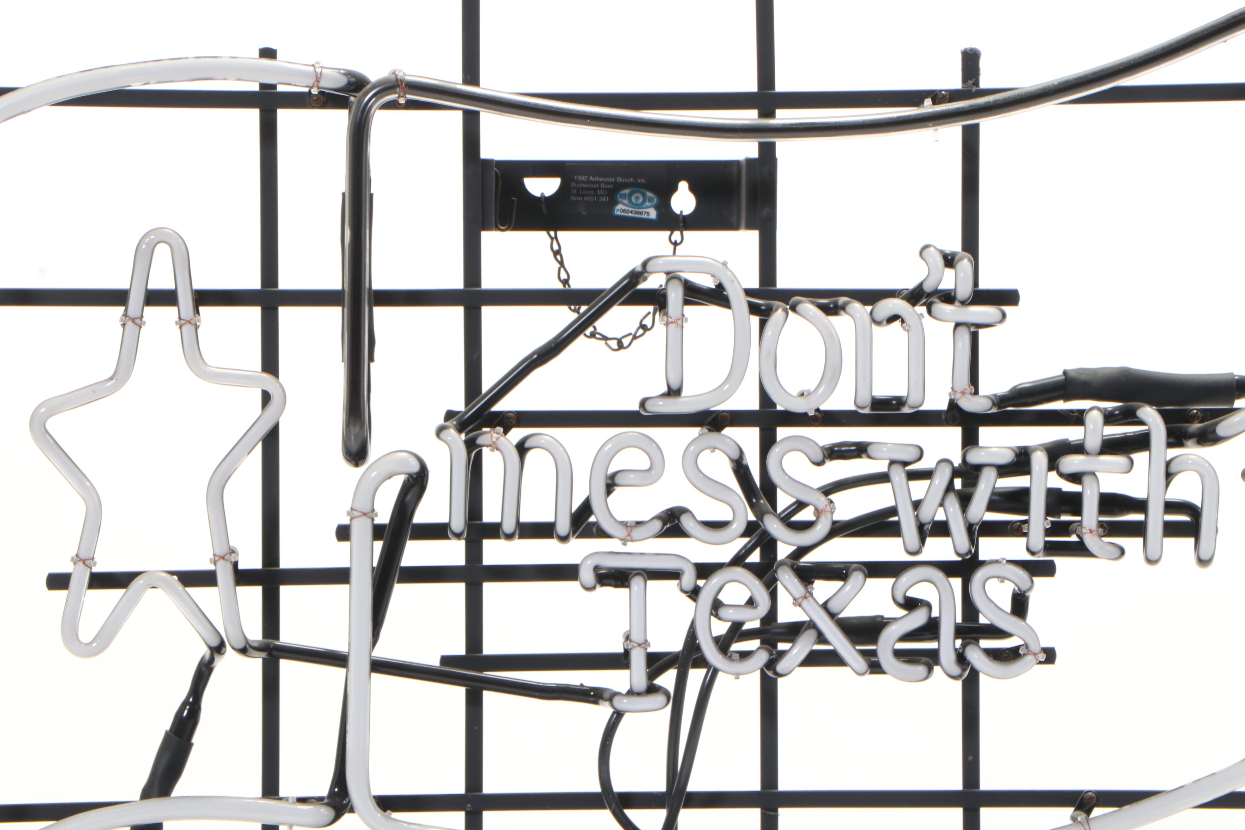 Budweiser Don't Mess With Texas Bar Neon Sign