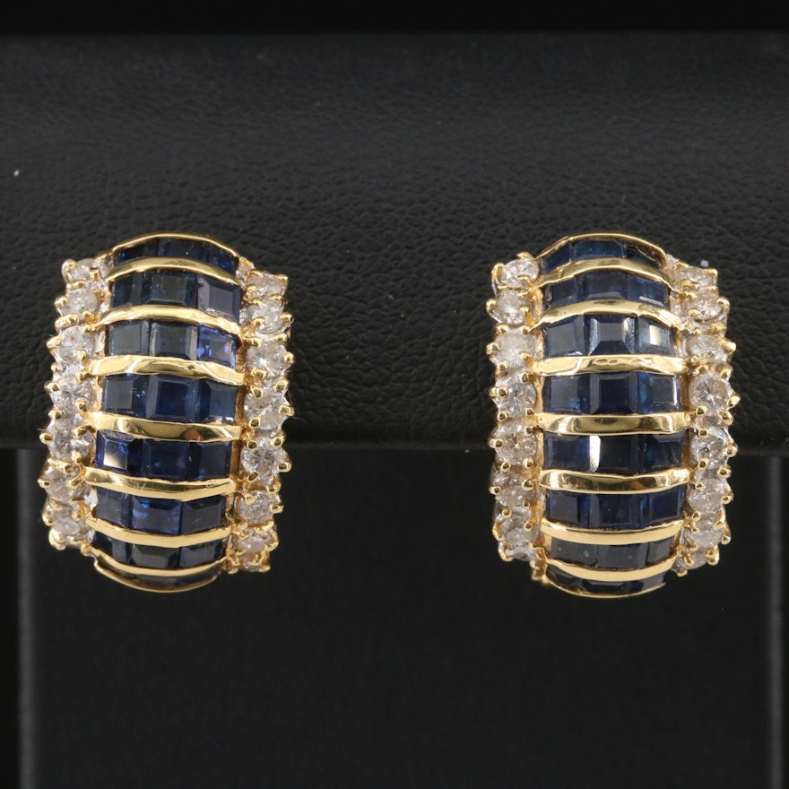 18K Sapphire and 1.68 CTW Diamond Half Hoop Earrings