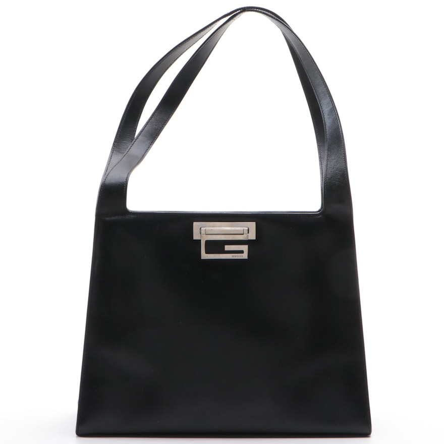 Gucci Black Glazed Leather Shoulder Bag
