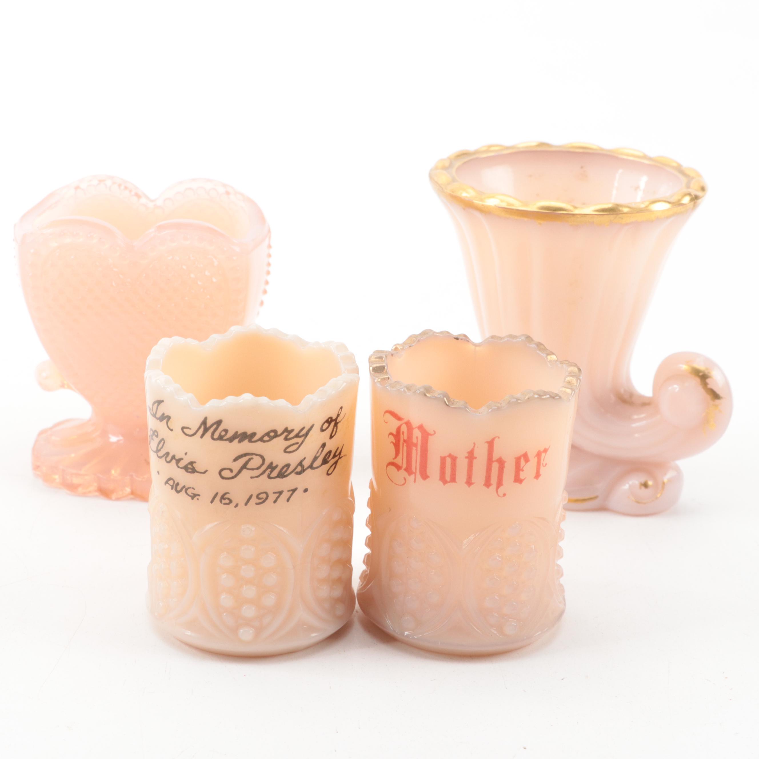 Pink Milk Glass Collection Including Elvis Dedication