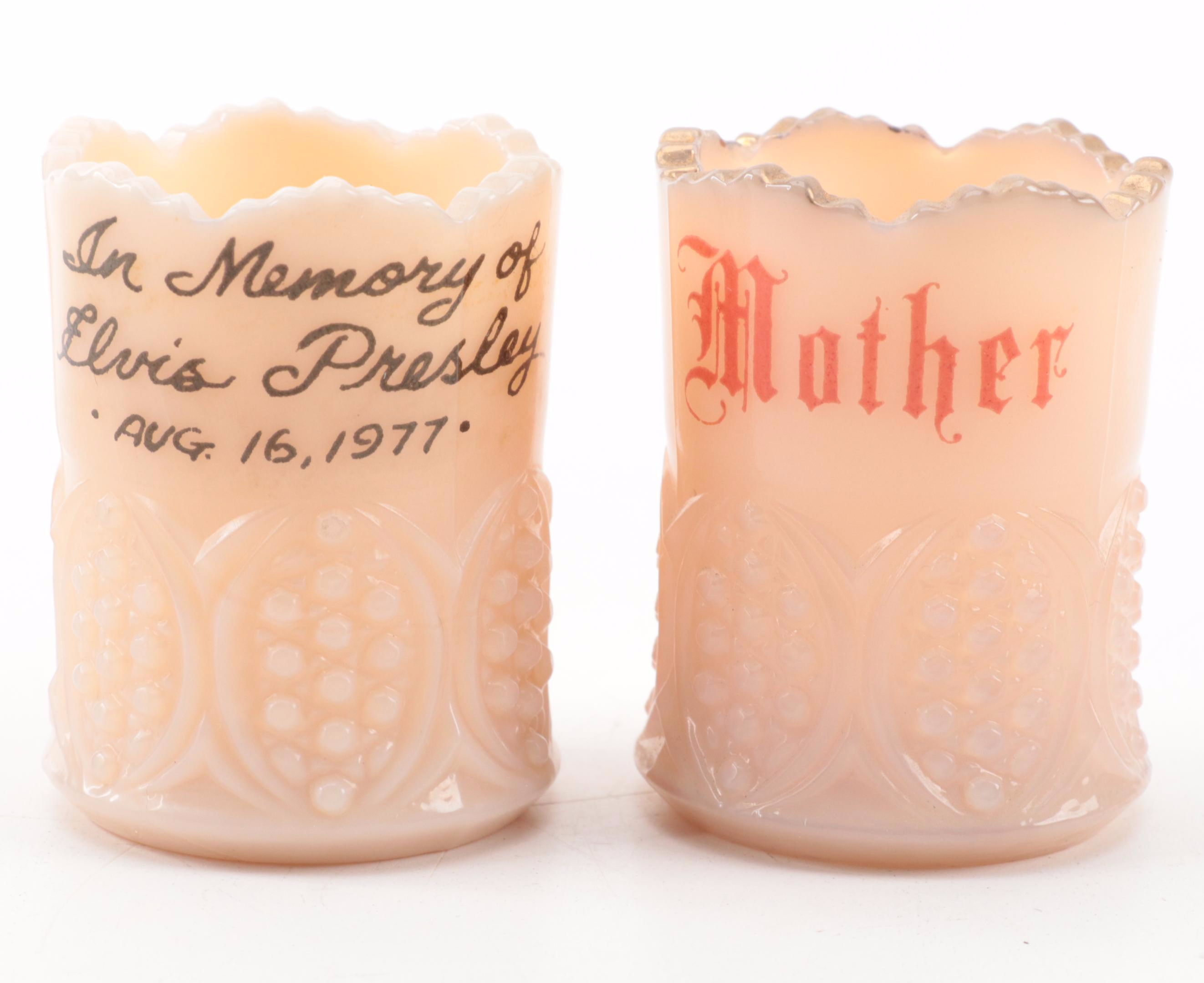 Pink Milk Glass Collection Including Elvis Dedication