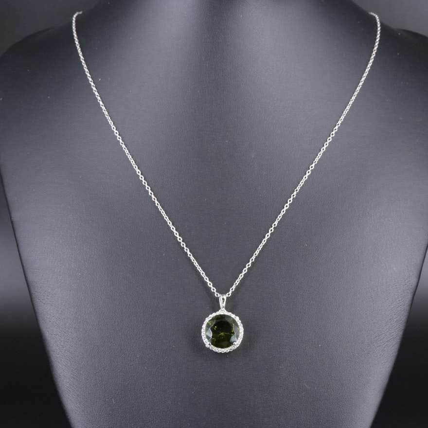 Sterling Silver Peridot Pendant Necklace Including Cubic Zirconia