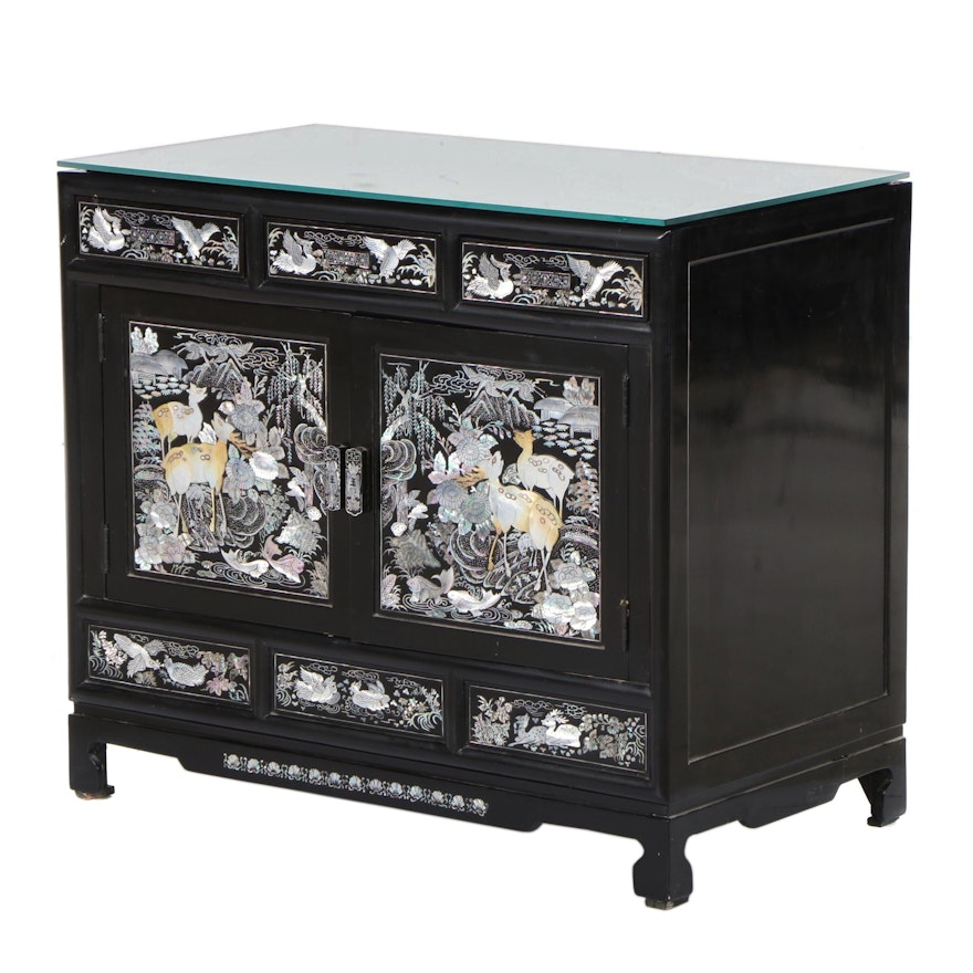 Chinese Black-Lacquered and Mother-of-Pearl Side Cabinet