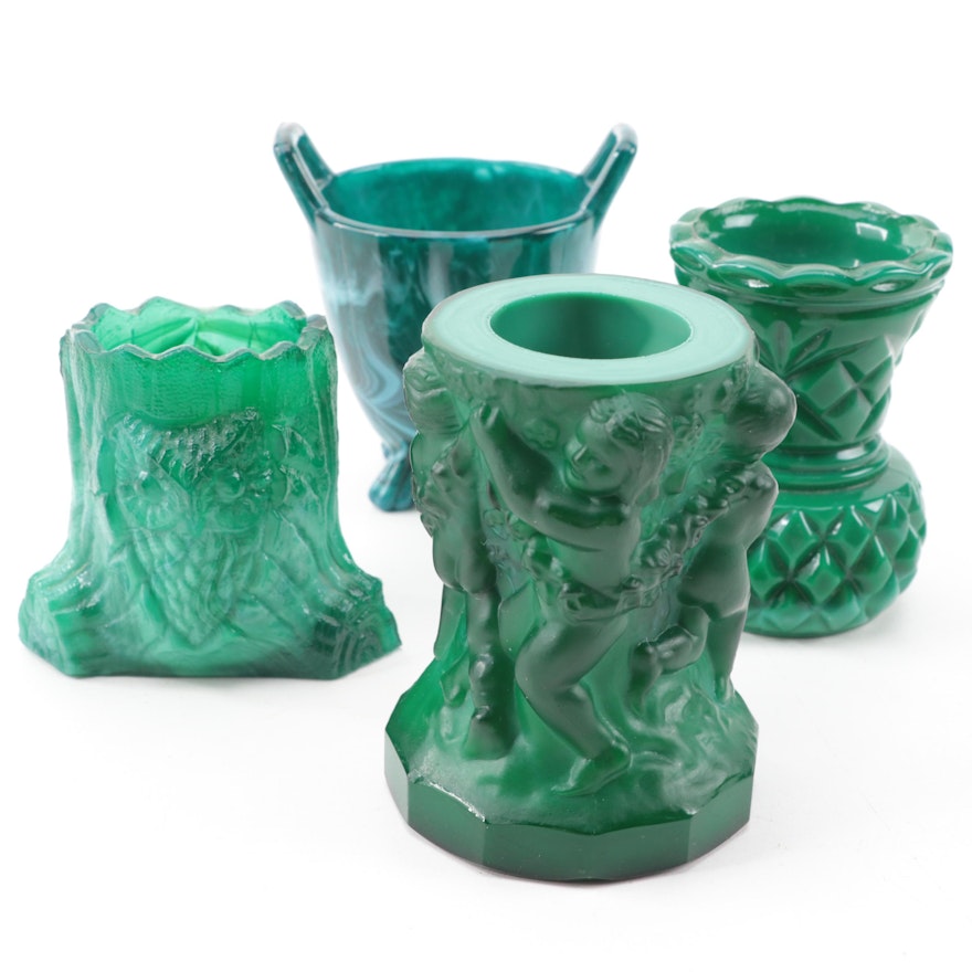 Four Malachite Glass Vases