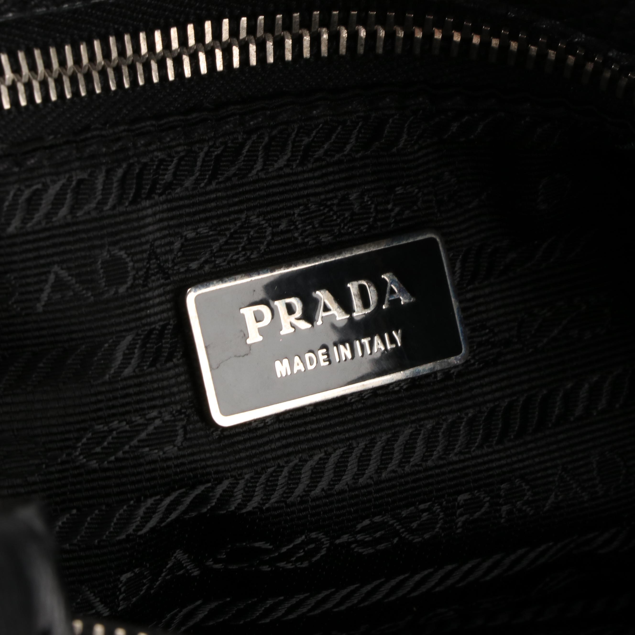 Prada Twin Pocket Medium Shoulder Bag in Black Deerskin Leather