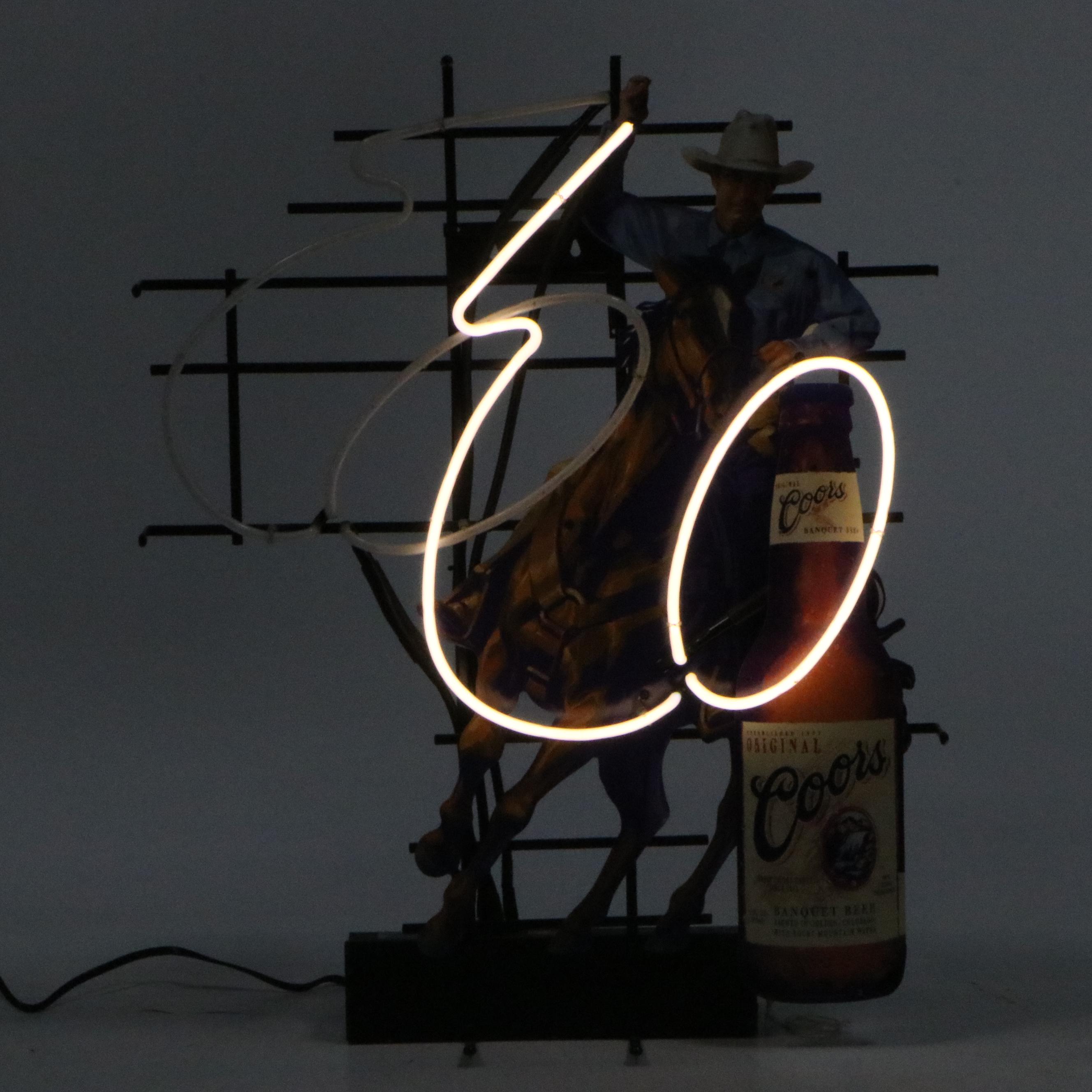 Coors Cowboy with Illuminated Lasso Bar Neon Sign
