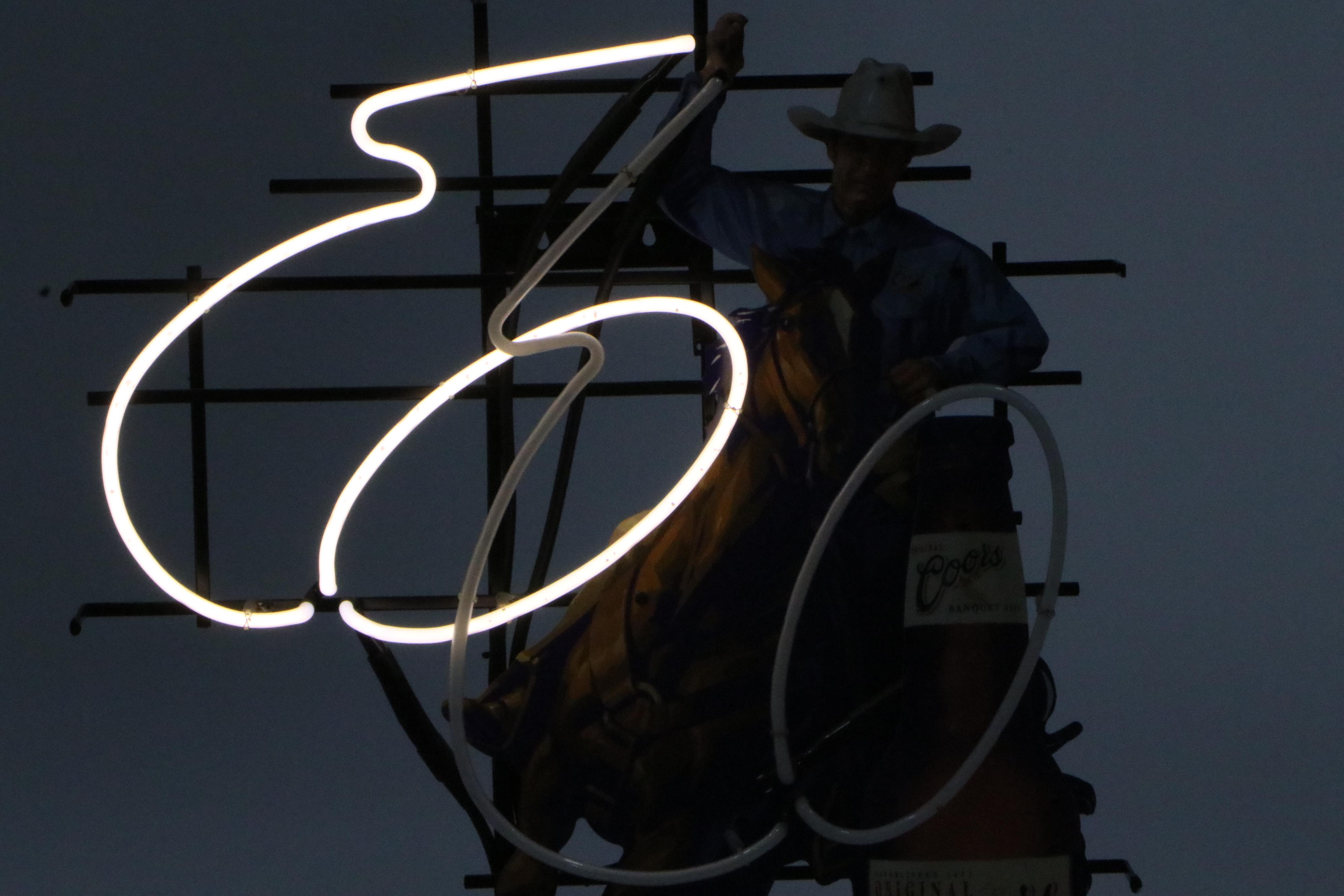 Coors Cowboy with Illuminated Lasso Bar Neon Sign