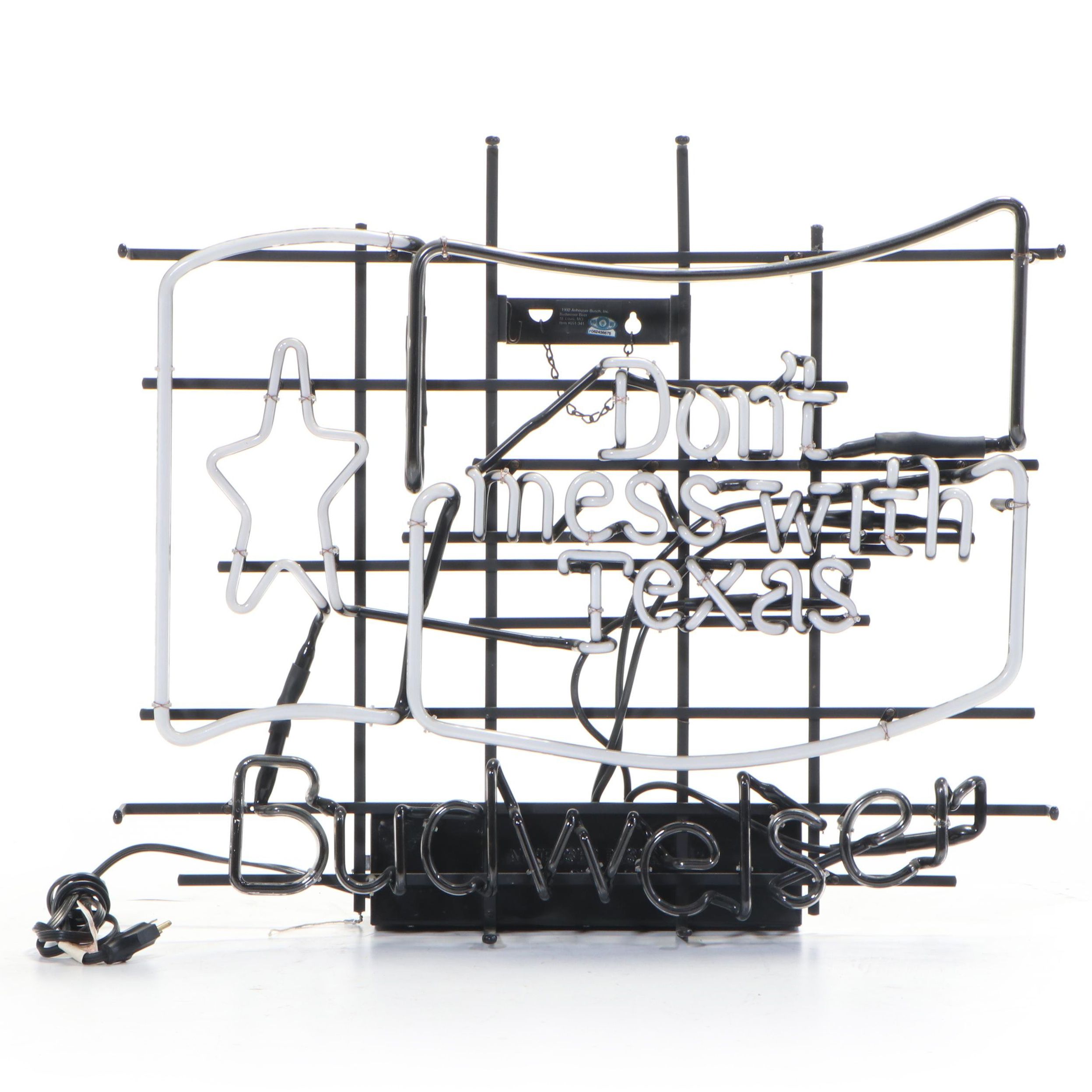 Budweiser Don't Mess With Texas Bar Neon Sign