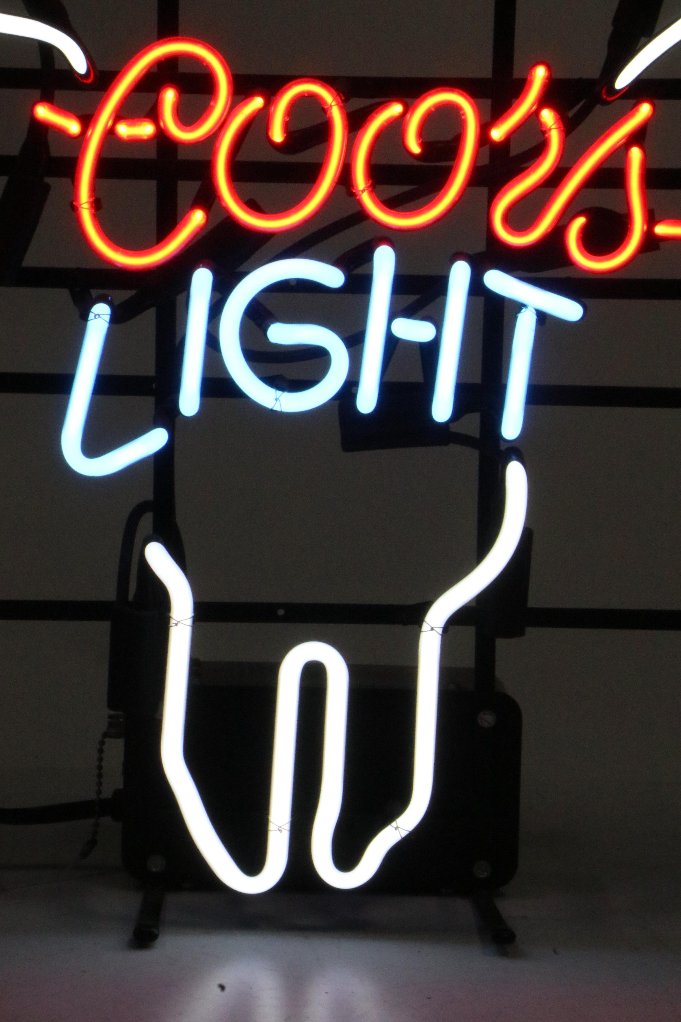 Coors Light Bull Horns and Skull Bar Neon Sign