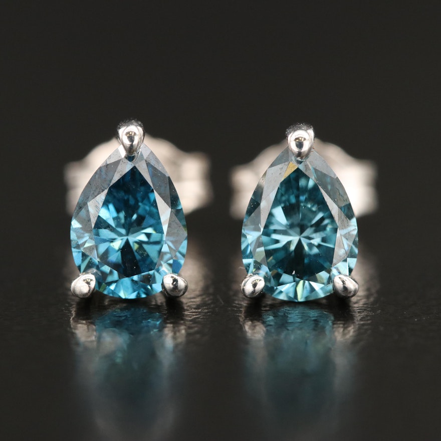 14K 1.25 CTW Lab Grown Blue Diamond Stud Earrings