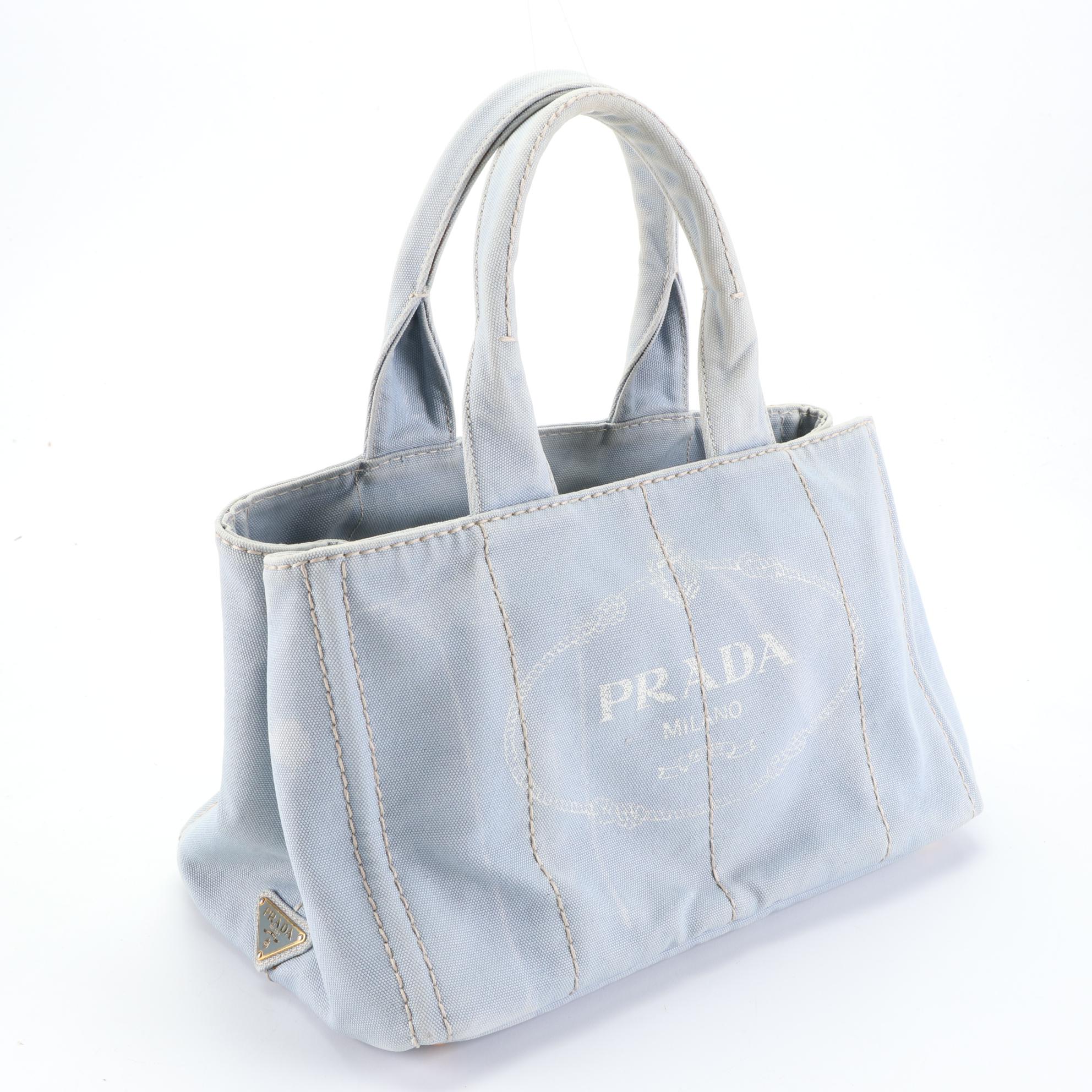 Prada Medium Canapa Logo Tote in Blue/White