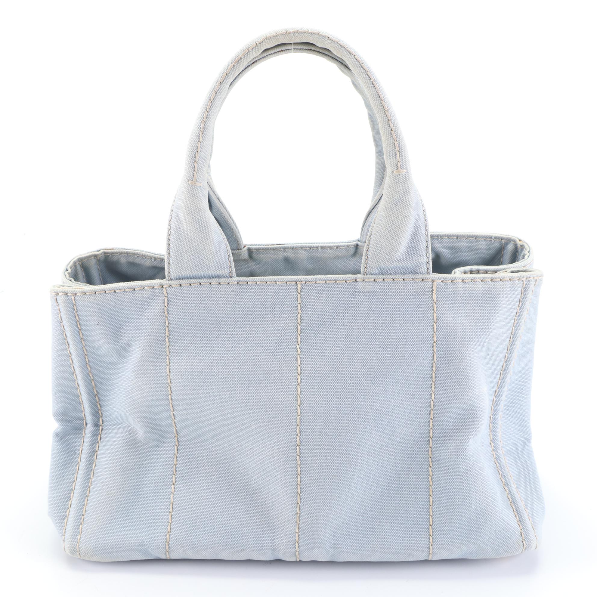 Prada Medium Canapa Logo Tote in Blue/White