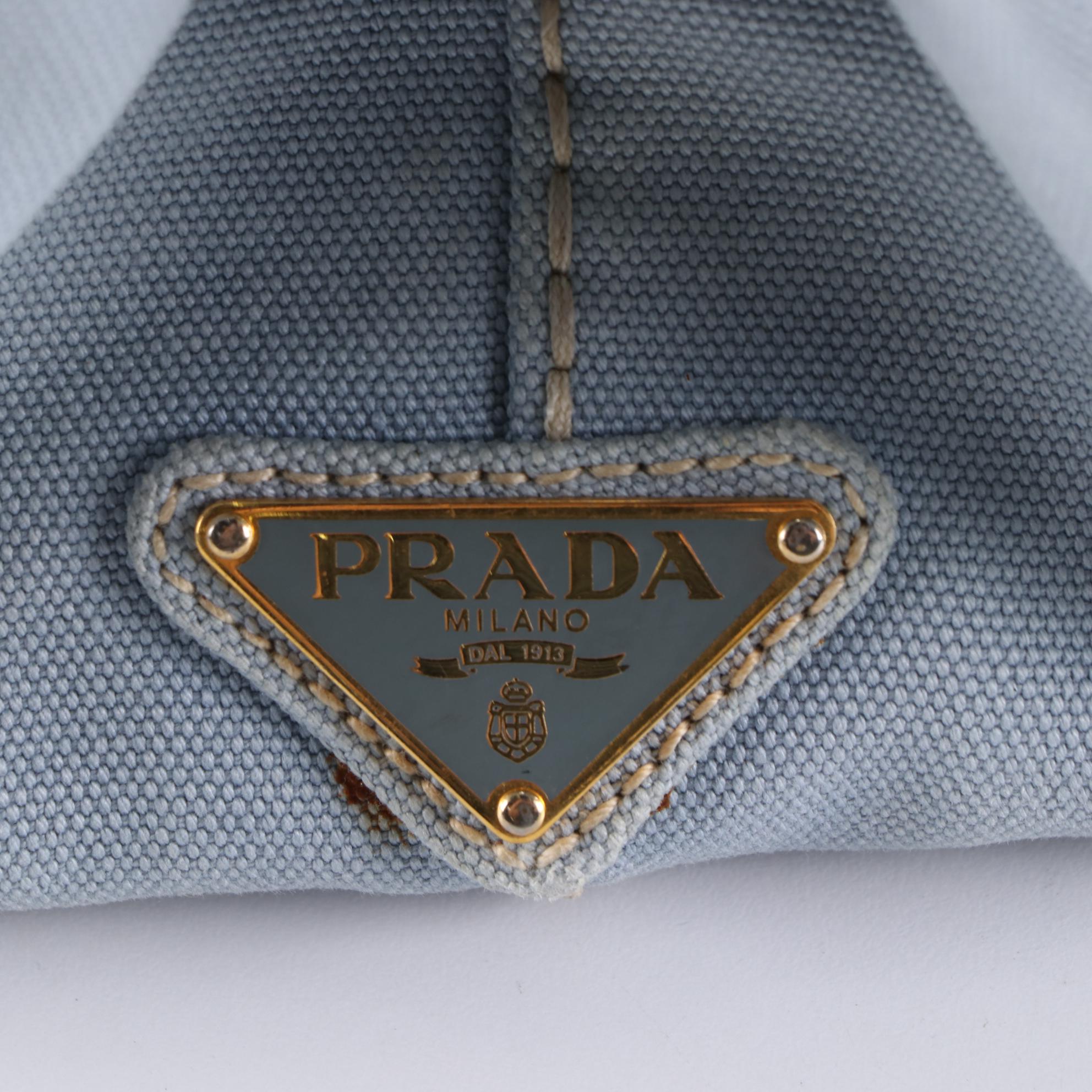 Prada Medium Canapa Logo Tote in Blue/White