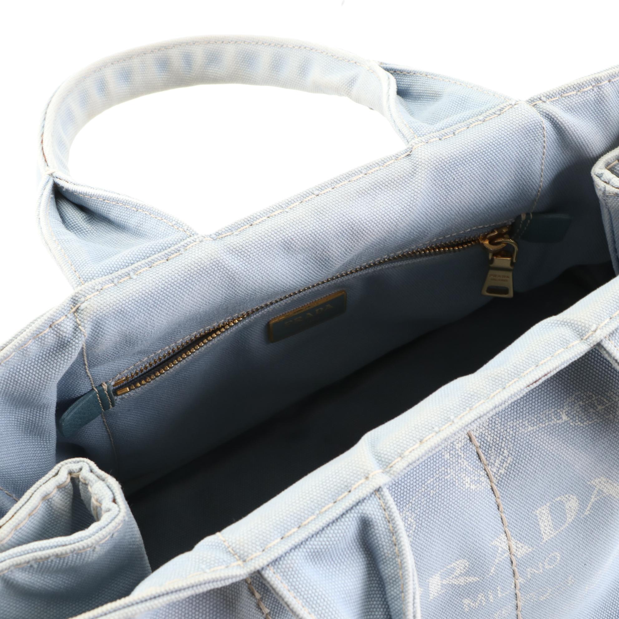 Prada Medium Canapa Logo Tote in Blue/White