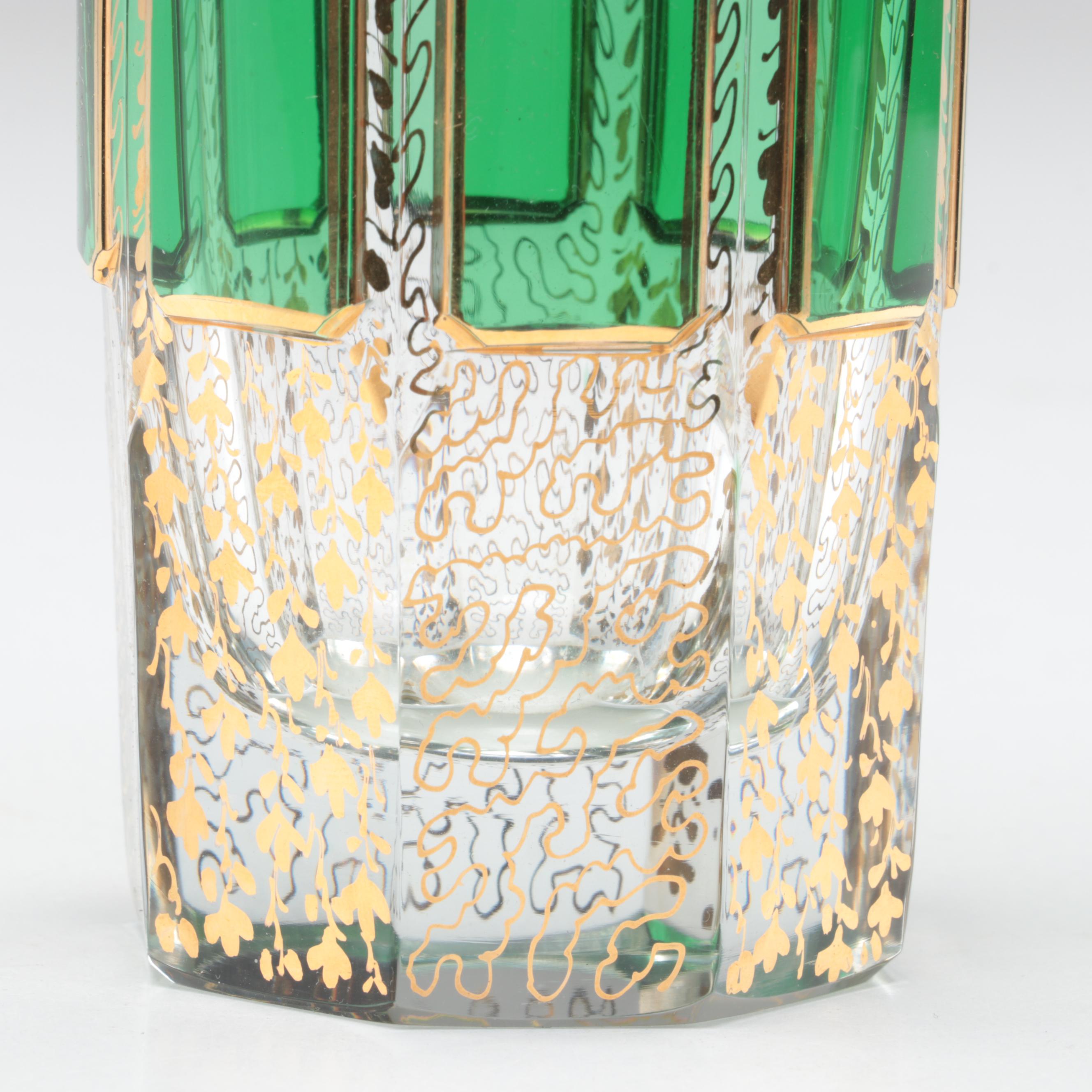 Moser Style Green Paneled Glass Vase, 20th Century