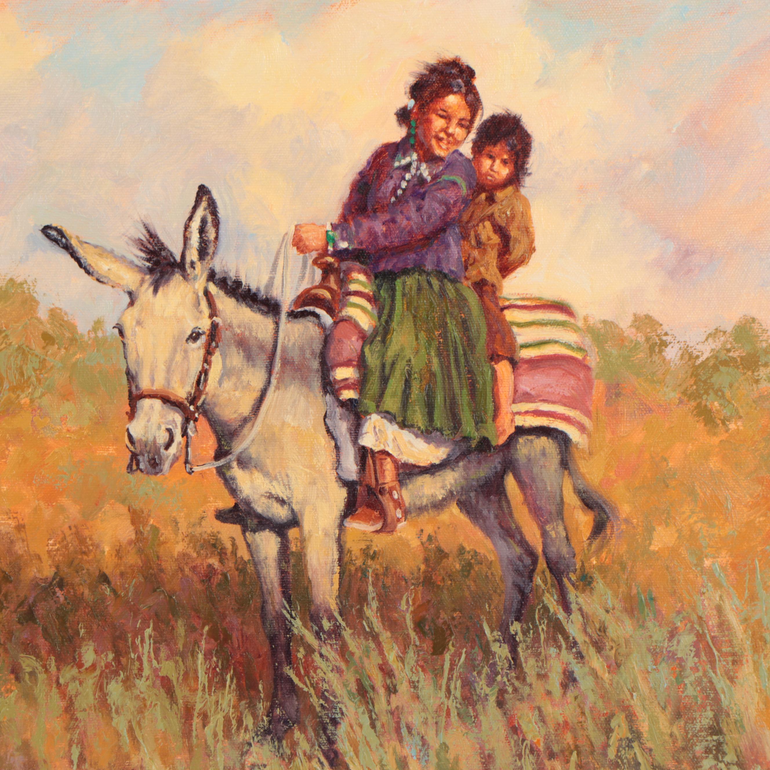 John Jones Oil Painting of Mother and Child on Mule, 2005