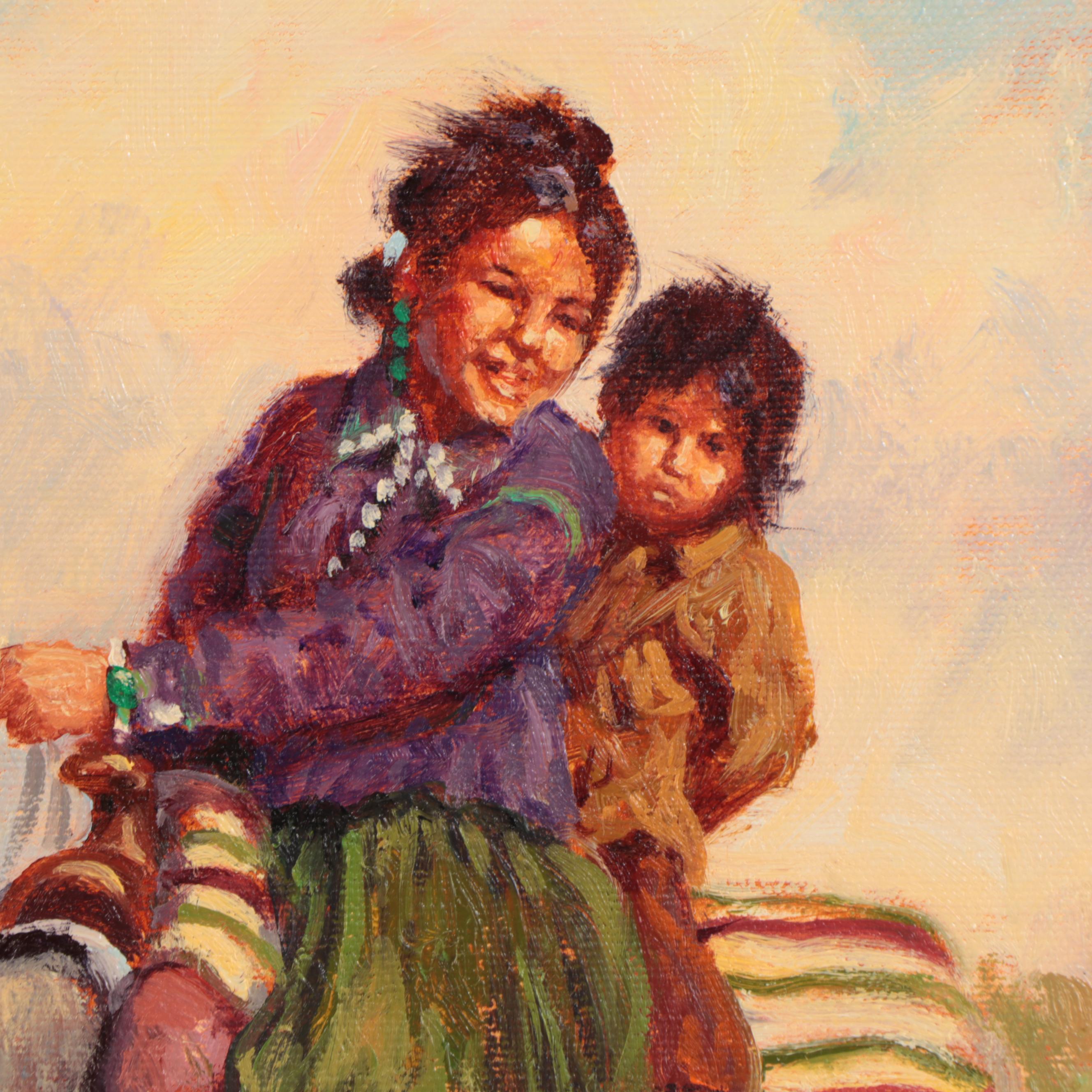 John Jones Oil Painting of Mother and Child on Mule, 2005