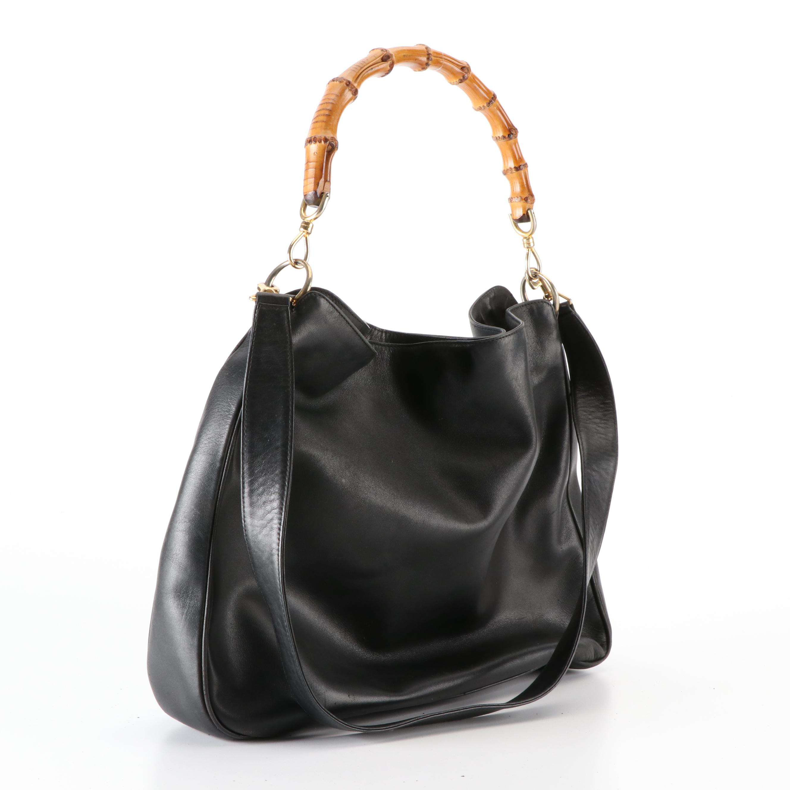 Gucci Bamboo Two-Way Shoulder Bag in Black Leather