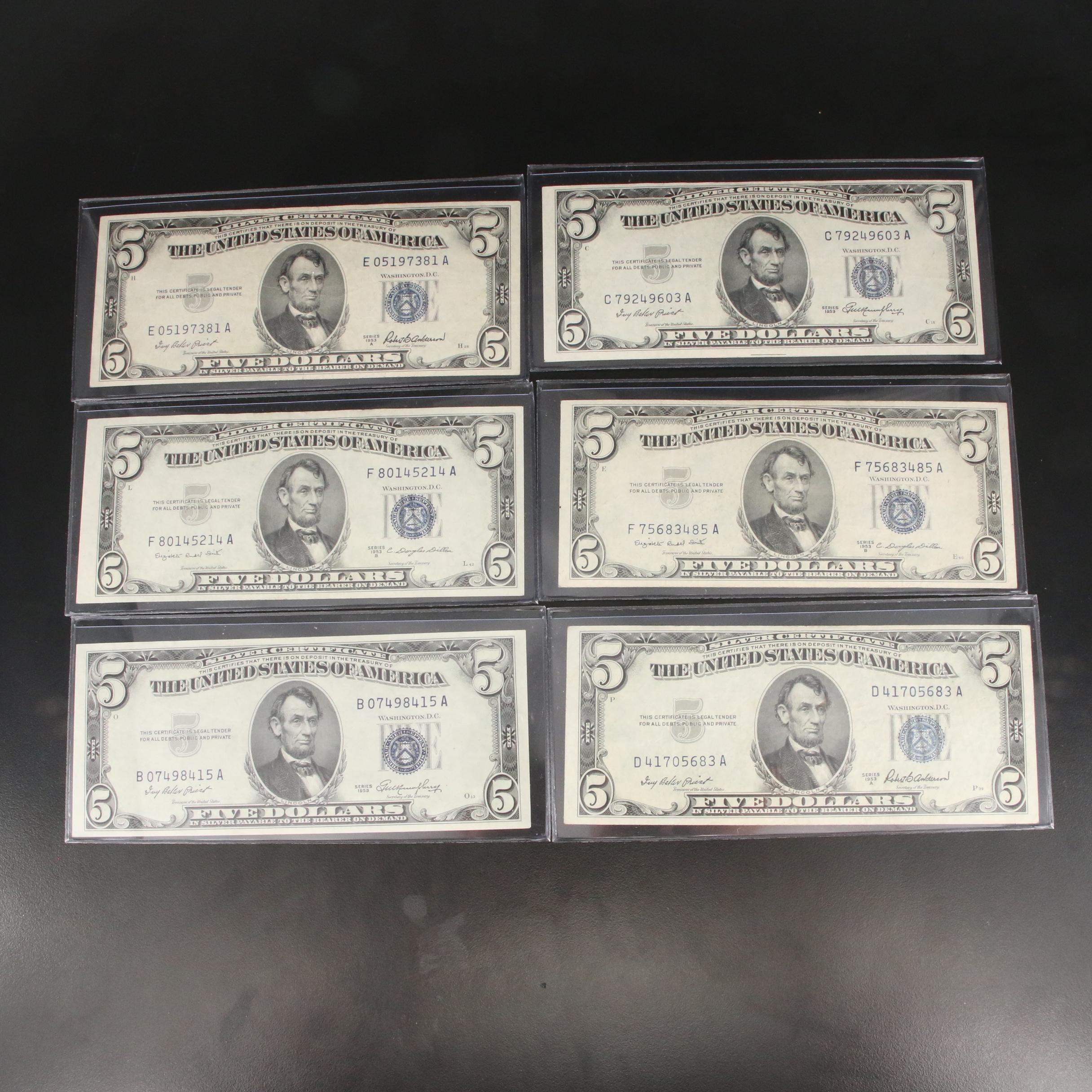 Group of Twelve 1953 Five Dollar Silver Certificates