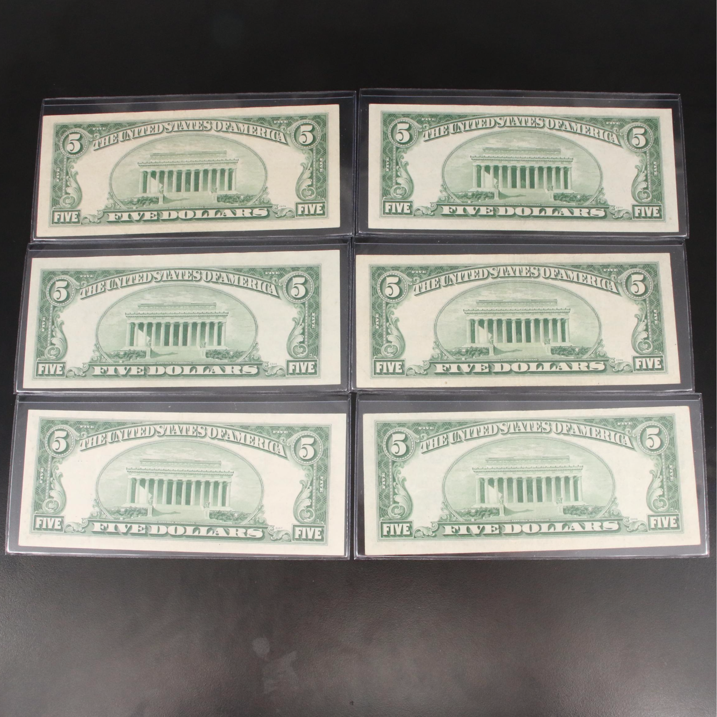 Group of Twelve 1953 Five Dollar Silver Certificates