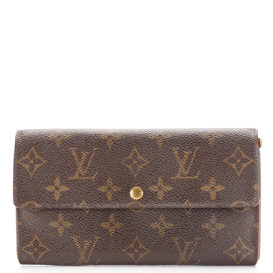Louis Vuitton Sarah Wallet in Monogram Canvas and Brown Leather