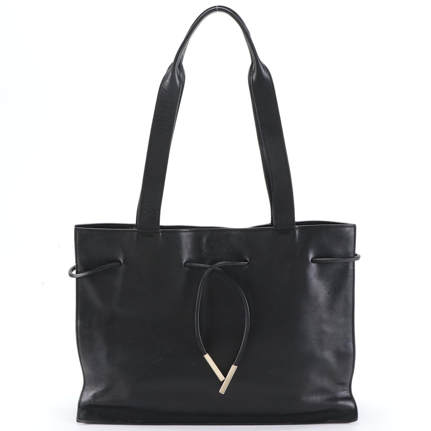 Gucci Small Drawstring Shoulder Tote Bag in Black Calfskin Leather