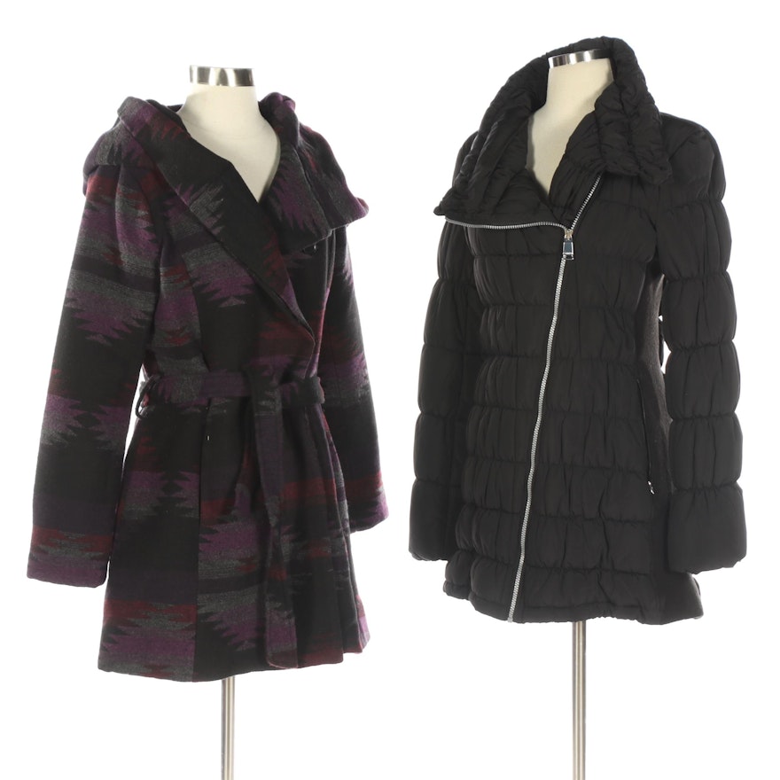 Steve Madden Blanket Pattern Coat and Calvin Klein Shirred Coat