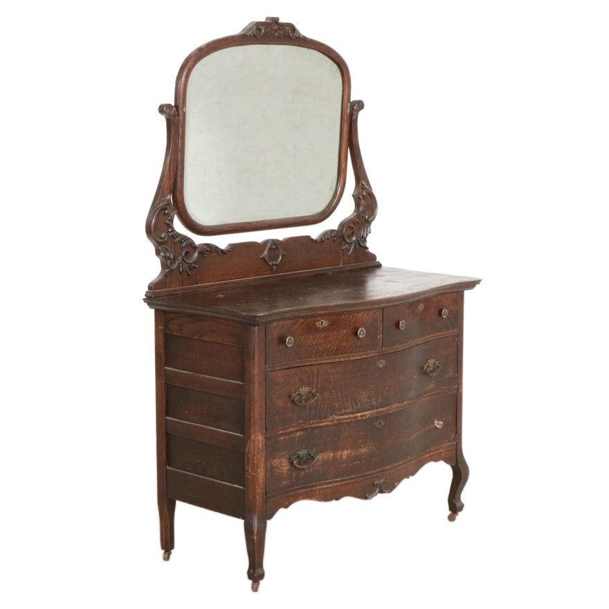 Late Victorian Oak-Veneered Wooden Dresser, Early 20th Century