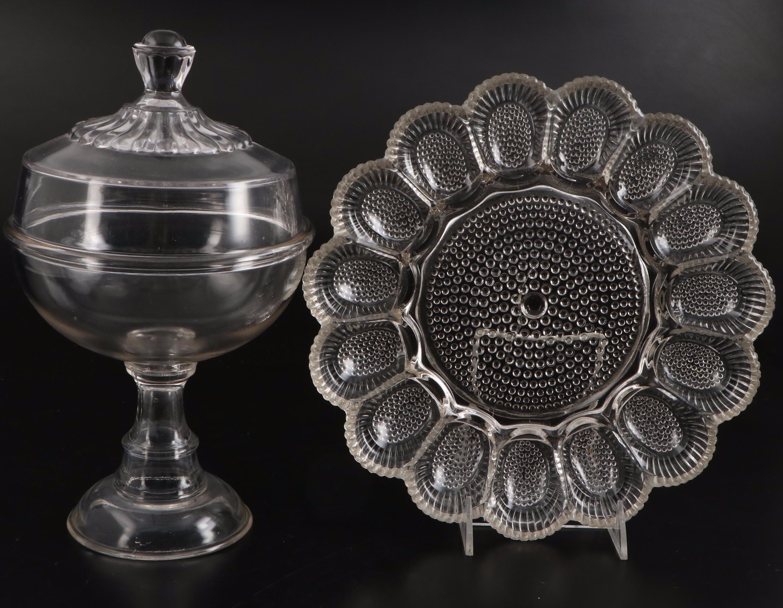 EAPG Compote with Hobnail Egg Dish and Other Tableware