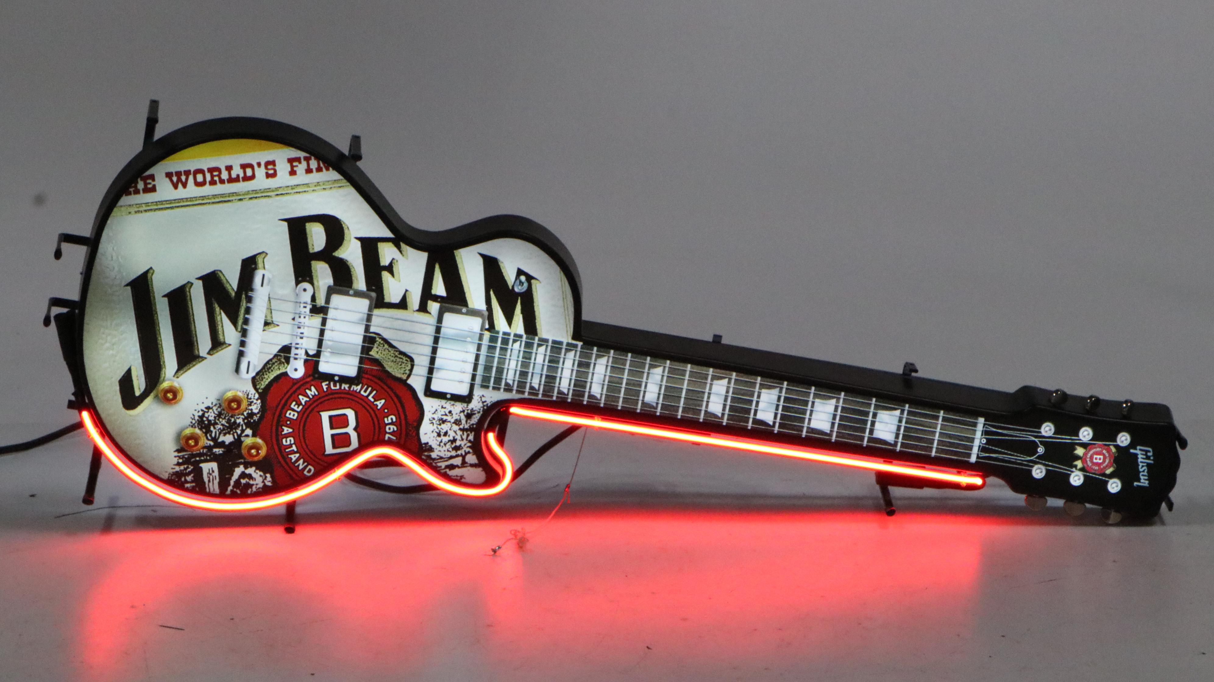 Jim Beam Whiskey Electric Guitar Bar Neon Sign