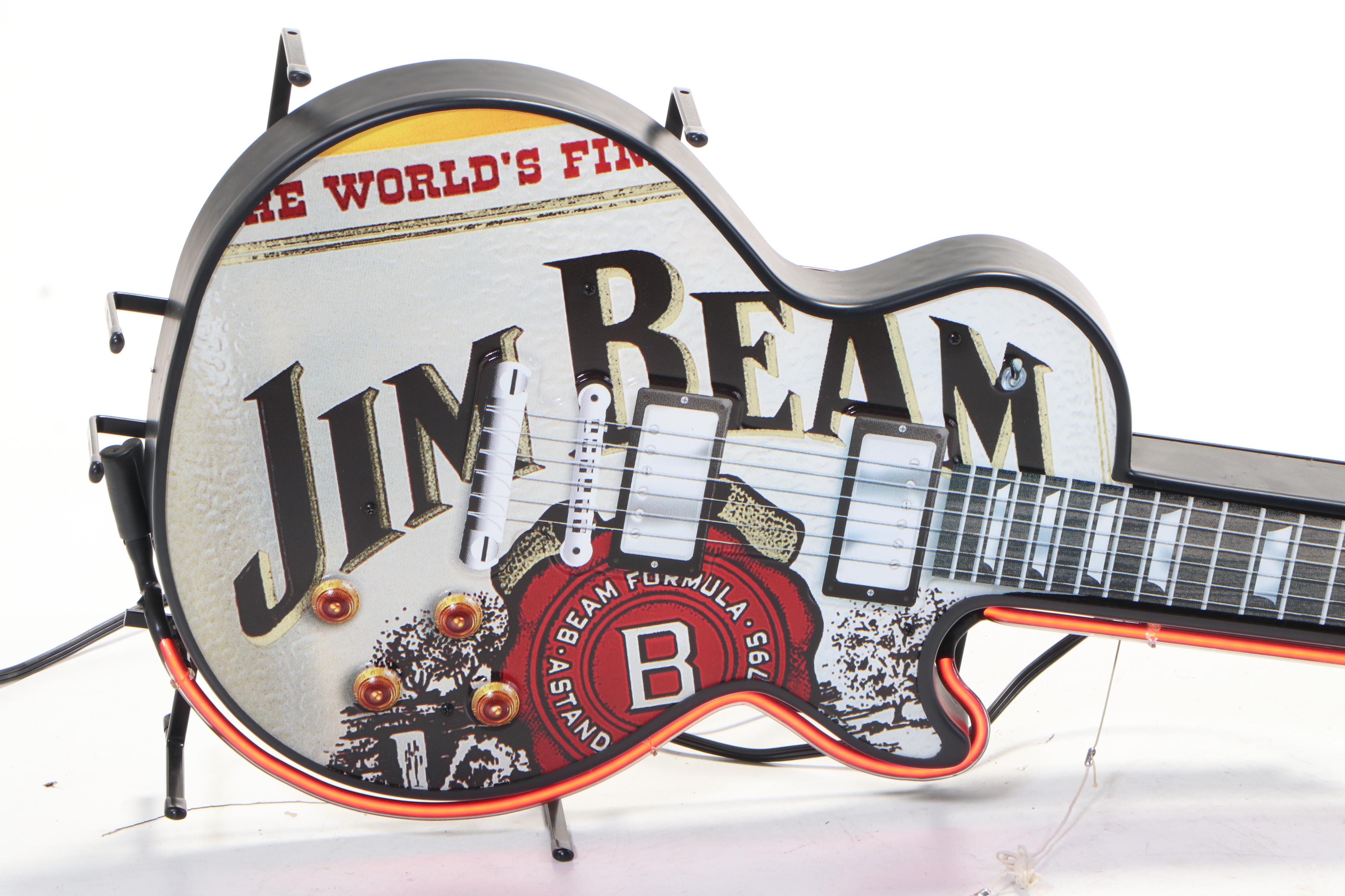 Jim Beam Whiskey Electric Guitar Bar Neon Sign