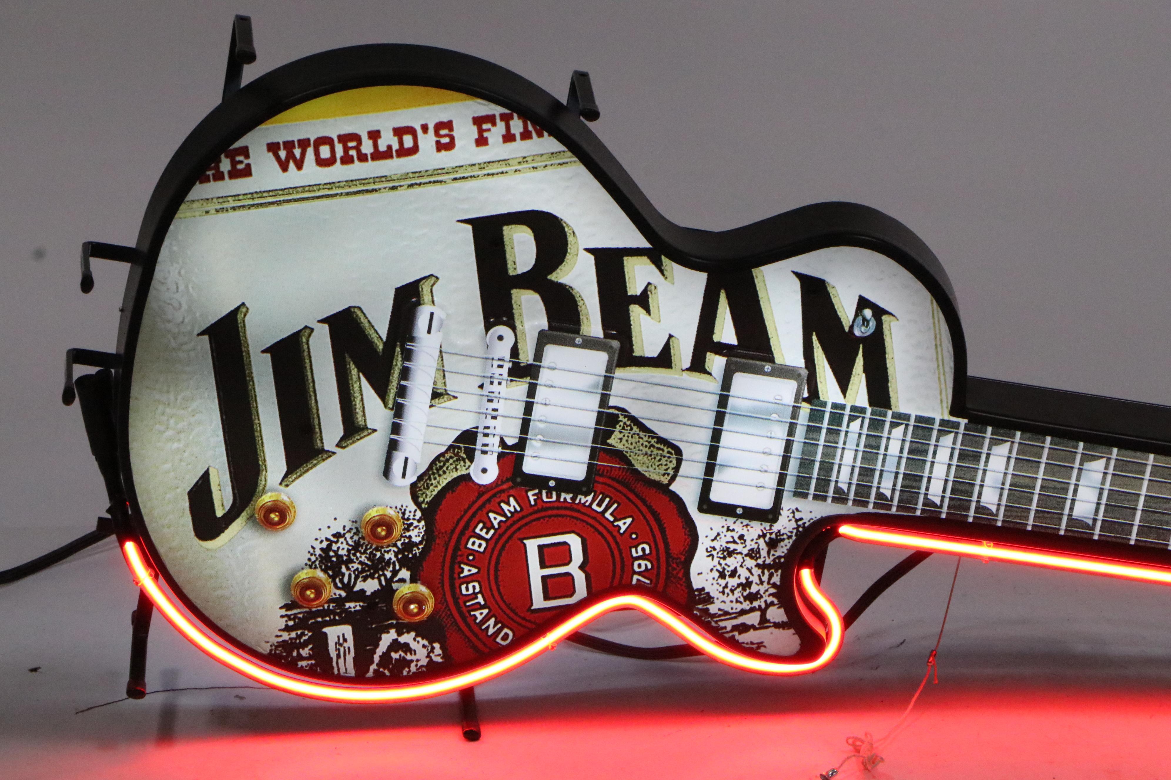 Jim Beam Whiskey Electric Guitar Bar Neon Sign