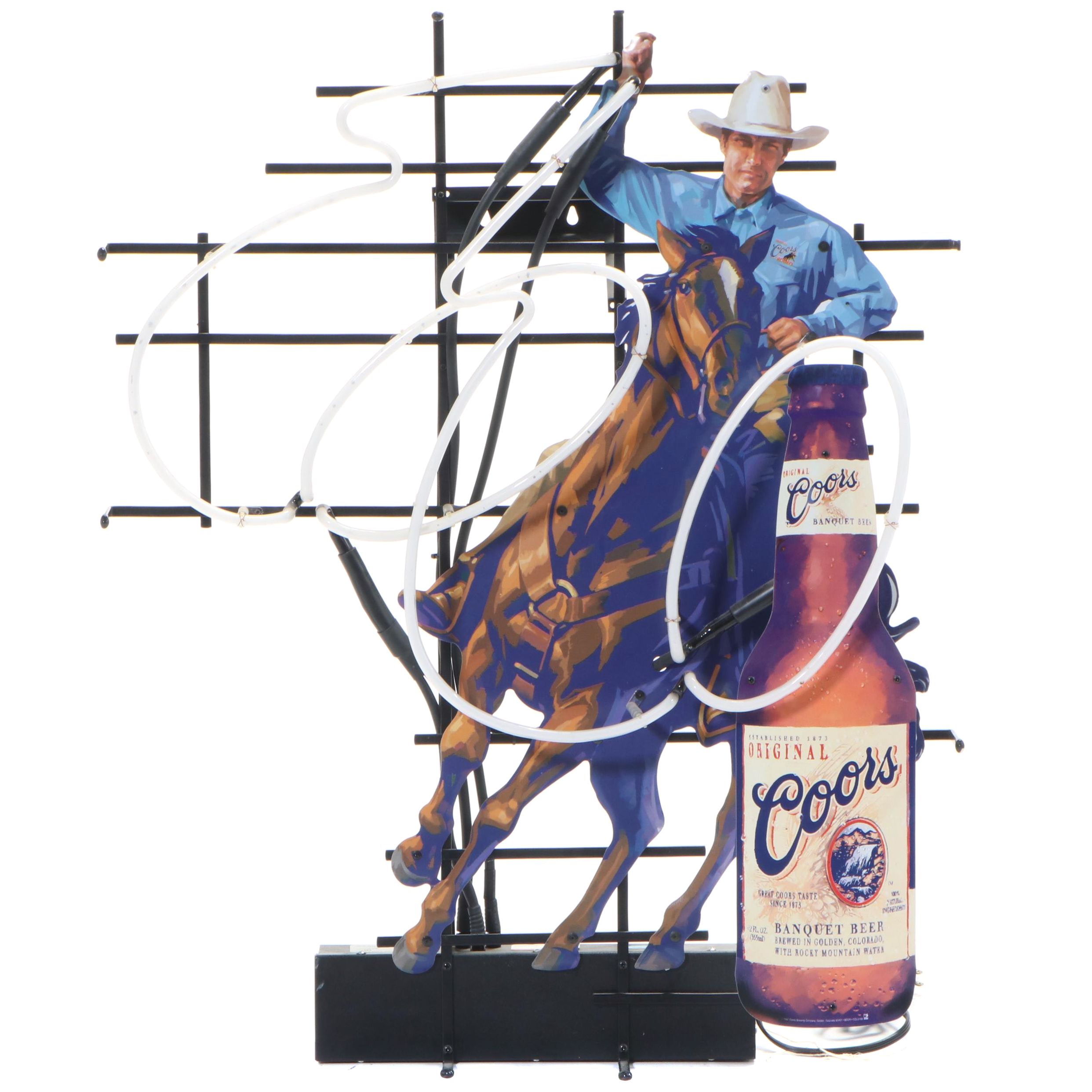 Coors Cowboy with Illuminated Lasso Bar Neon Sign