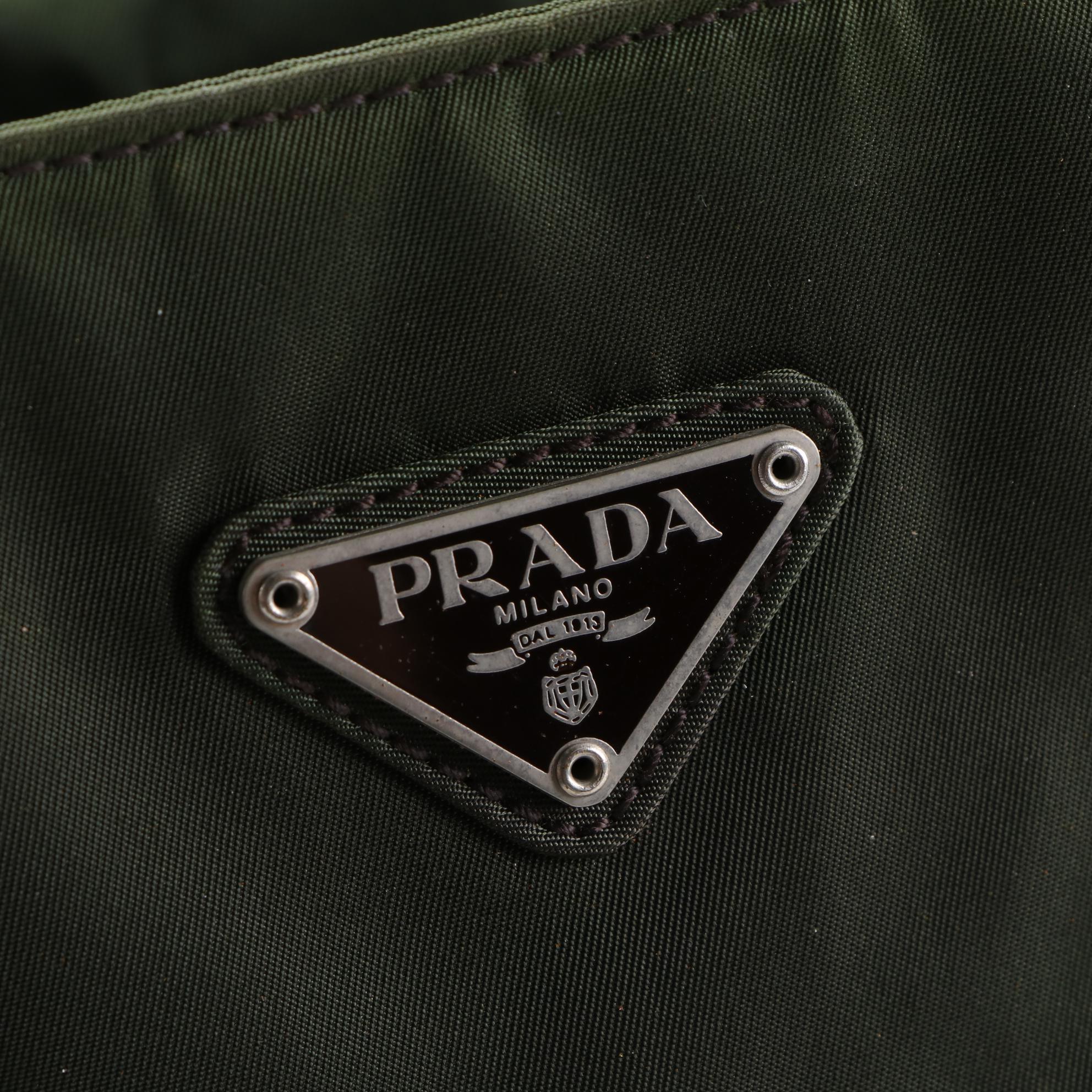 Prada Medium Zip Shoulder Bag in Green Nylon Gabardine
