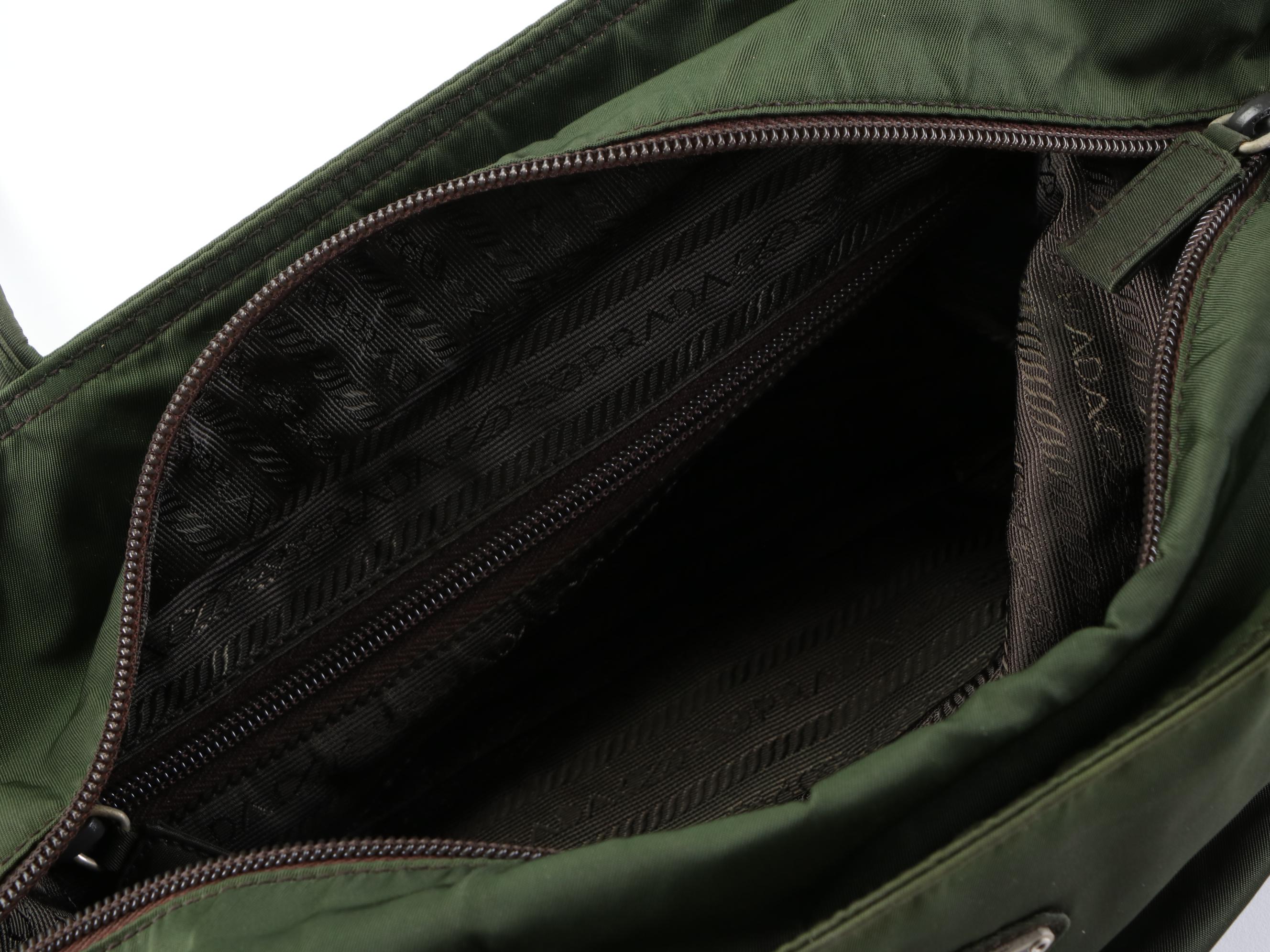 Prada Medium Zip Shoulder Bag in Green Nylon Gabardine