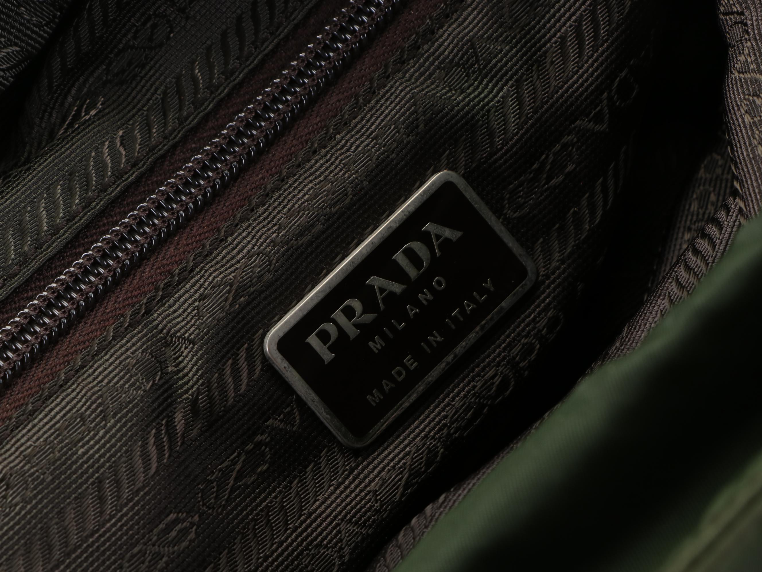 Prada Medium Zip Shoulder Bag in Green Nylon Gabardine