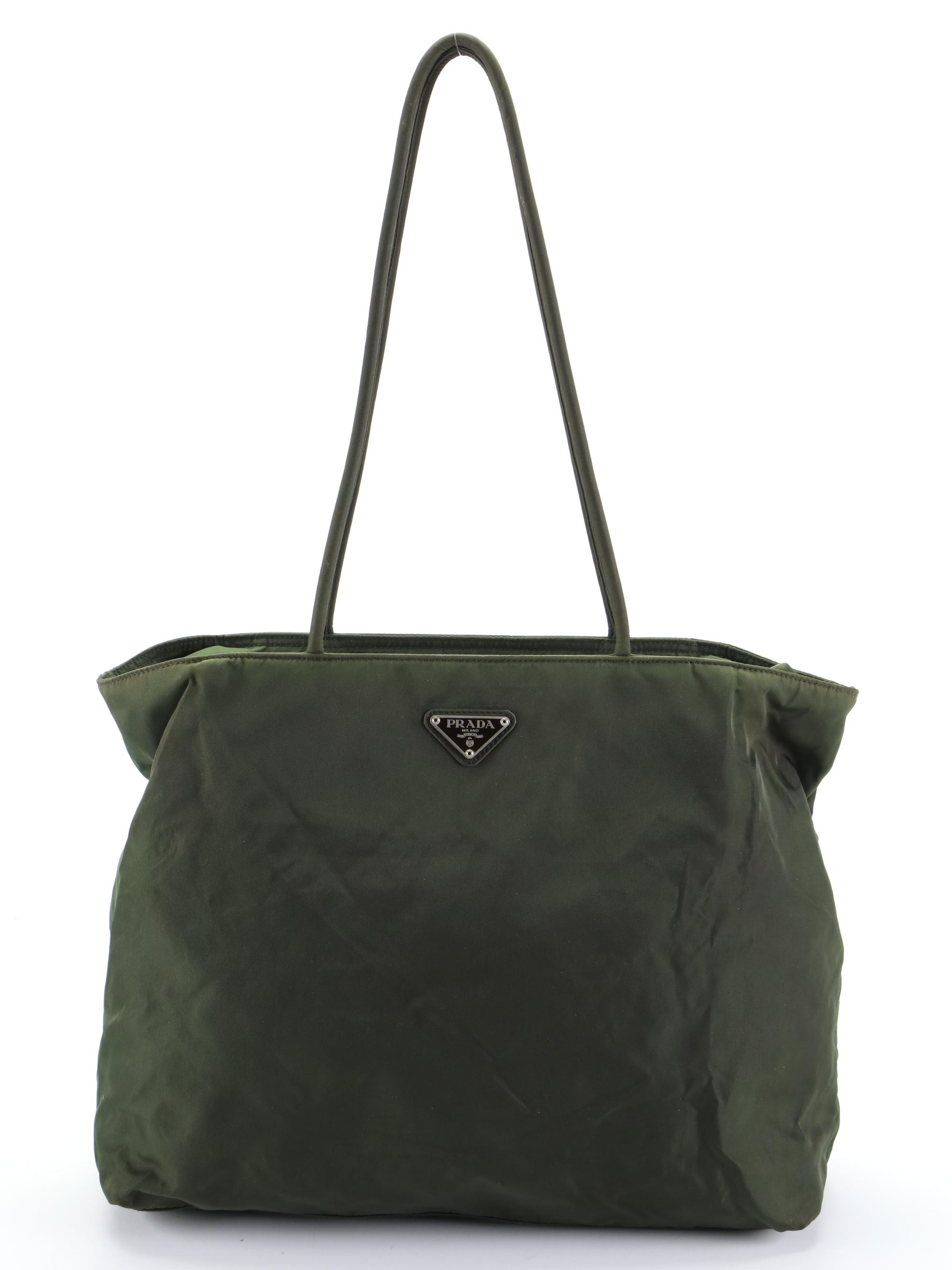 Prada Medium Zip Shoulder Bag in Green Nylon Gabardine