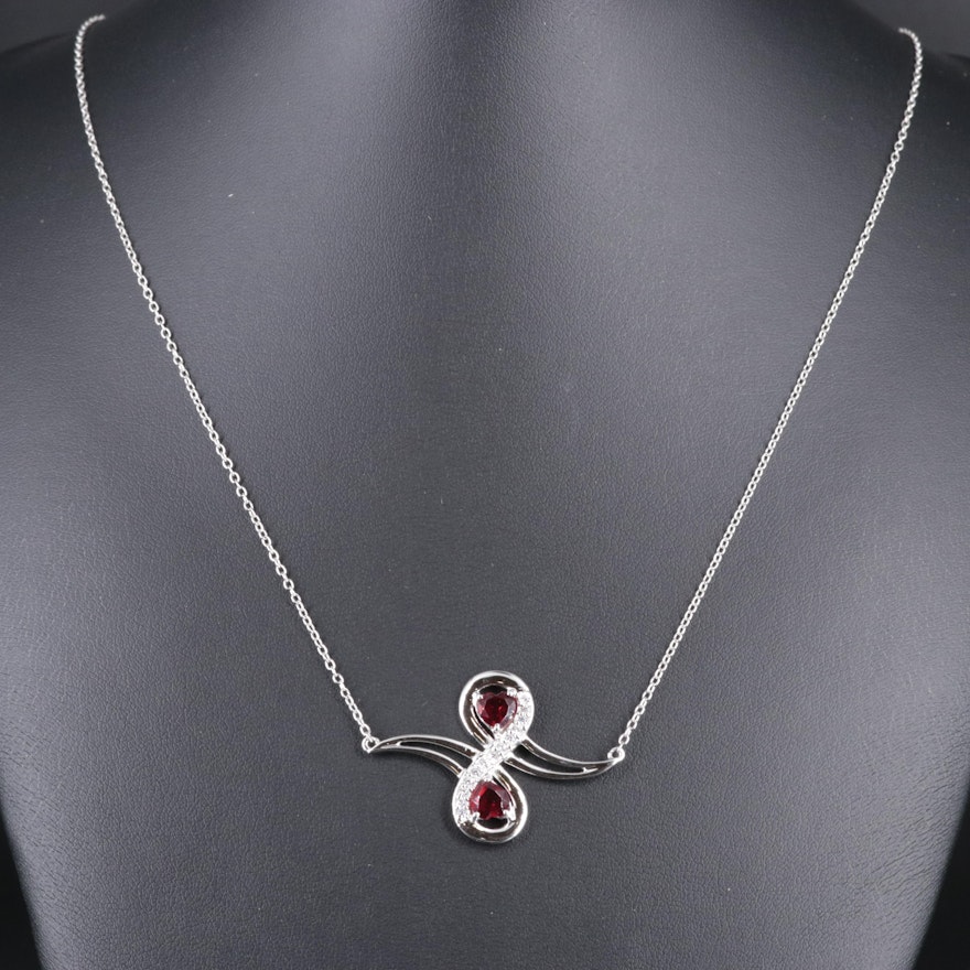 Sterling Silver Ruby Necklace Including Cubic Zirconia